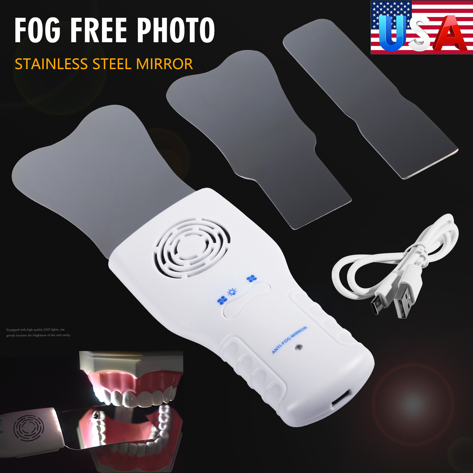 Dental Occlusal Mirror Fog Free LED Intra Oral Photo System 3 Mirrors Anti-Fog
