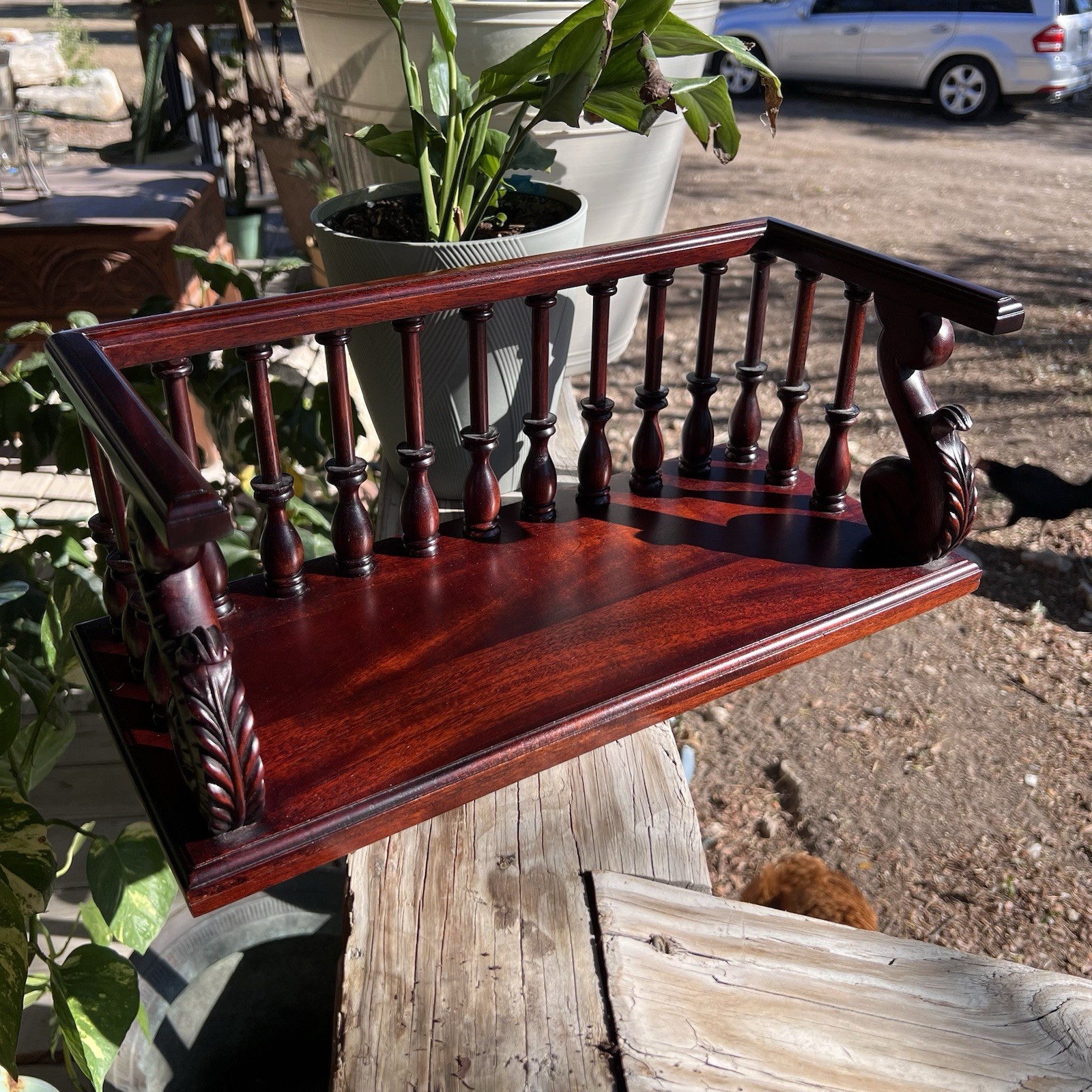 Vintage | Mahogany Carved Desk Trough | Wooden Book Stand Holder | 16.75"