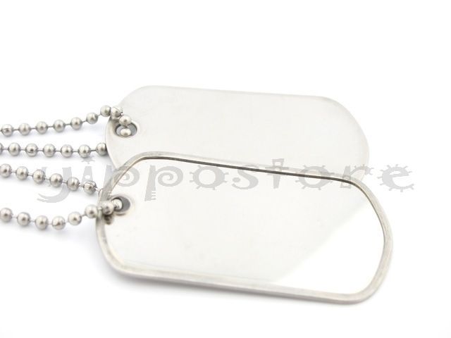 Military Spec. Army Blank Shiny Dog Tag Set w/ Stainless Steel Ball Chains
