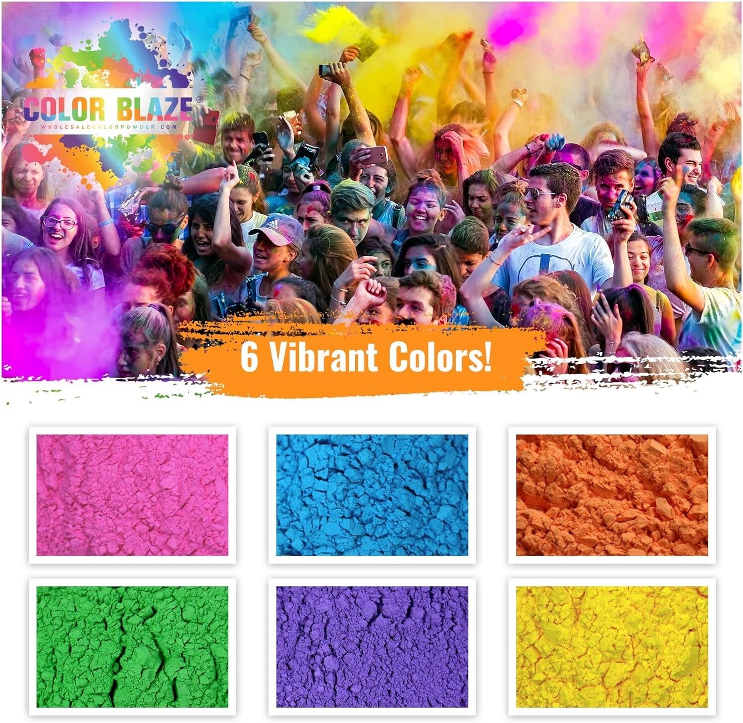 Color Powder 6 Pack - 5lbs/ea. of Pink, Orange, Yellow, Green, Blue, Purple