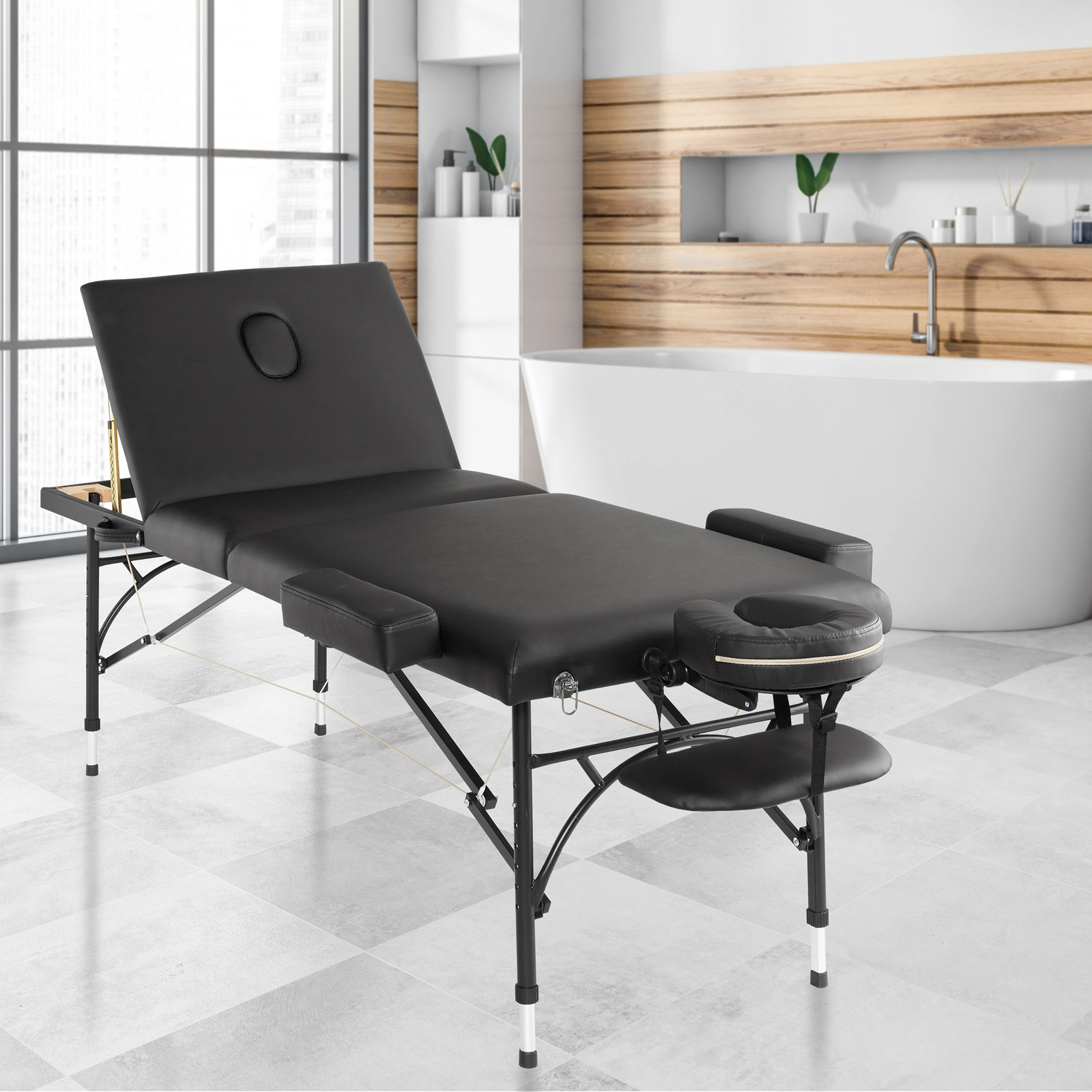 Portable Massage Table - Tri-Fold Aluminum Legs with Carrying Case - Black