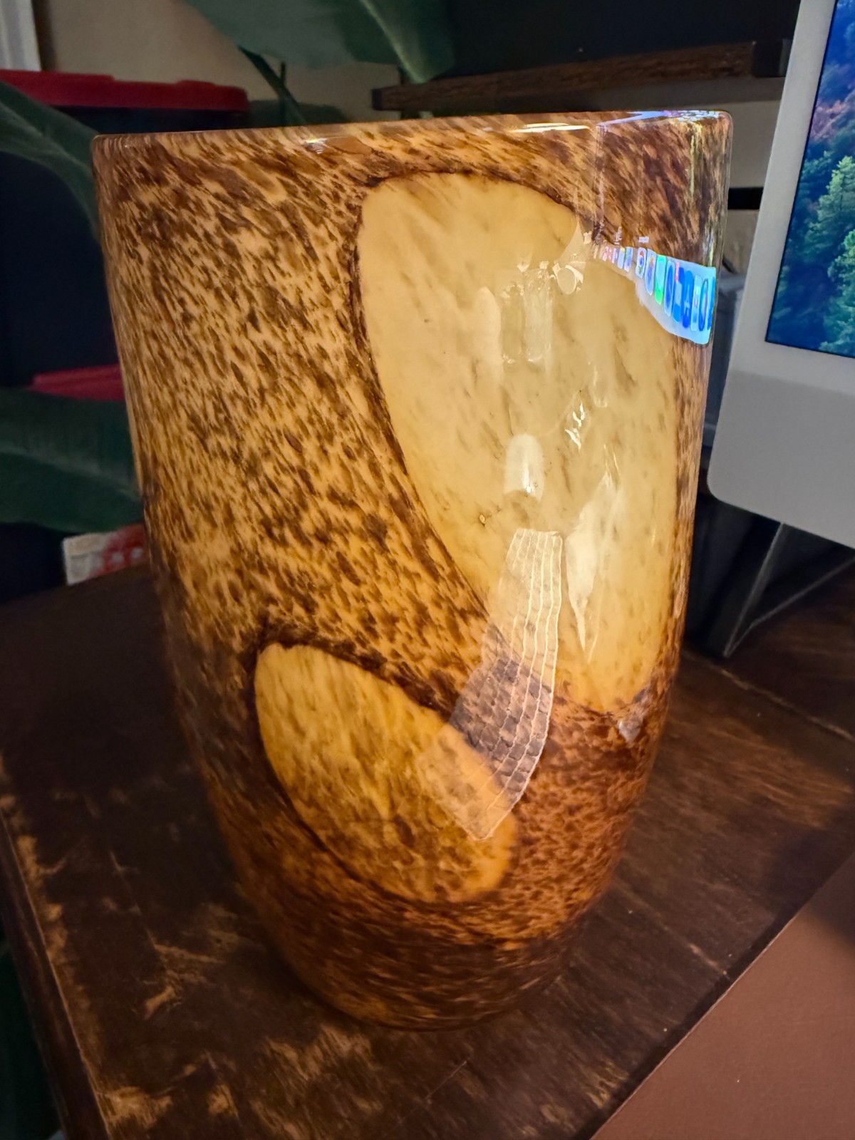 Large Vintage MCM Murano Glass Vase Shades of Autumn MINT Condition