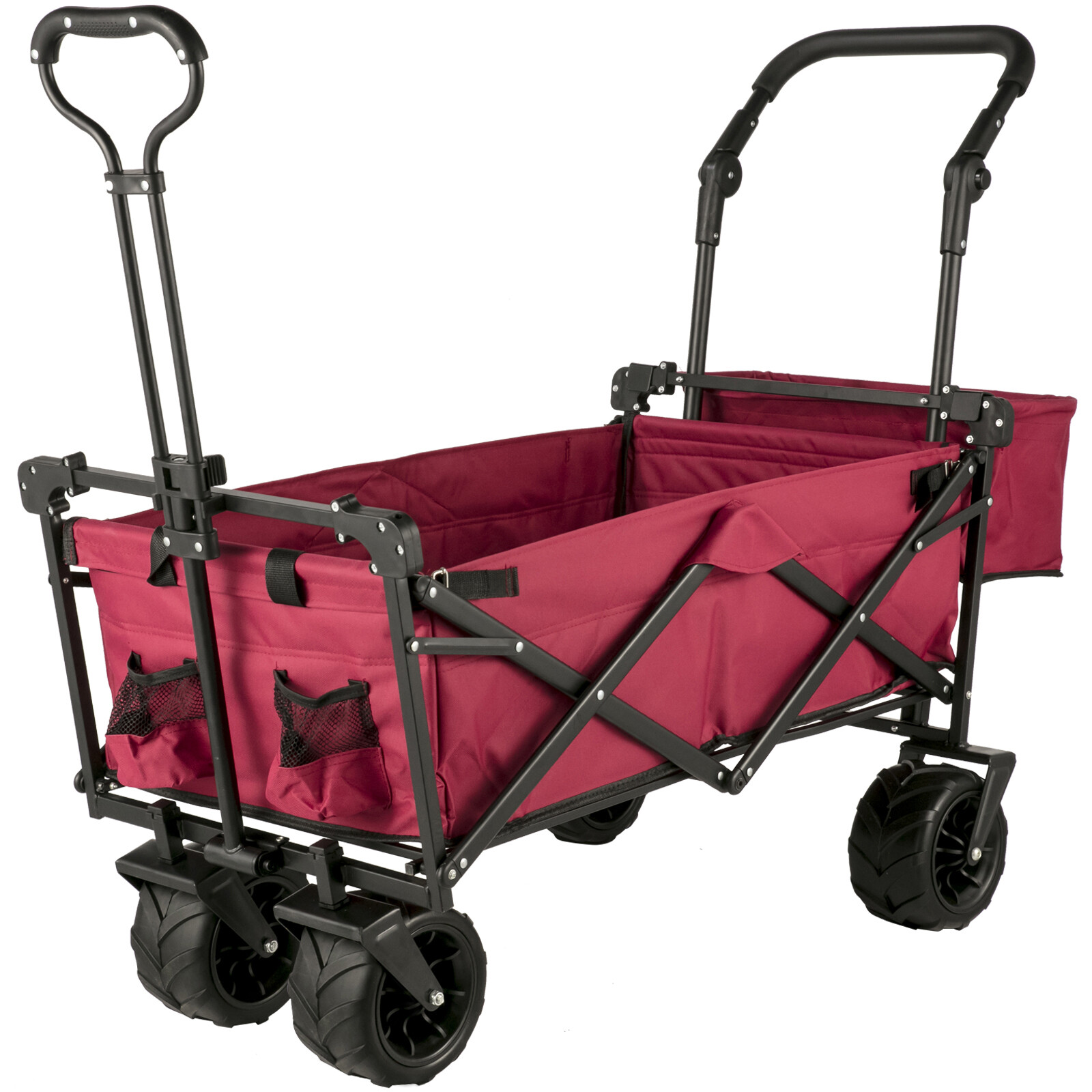 VEVOR Folding Wagon Cart Collapsible Garden Cart w/Canopy 220lbs Capacity Beach