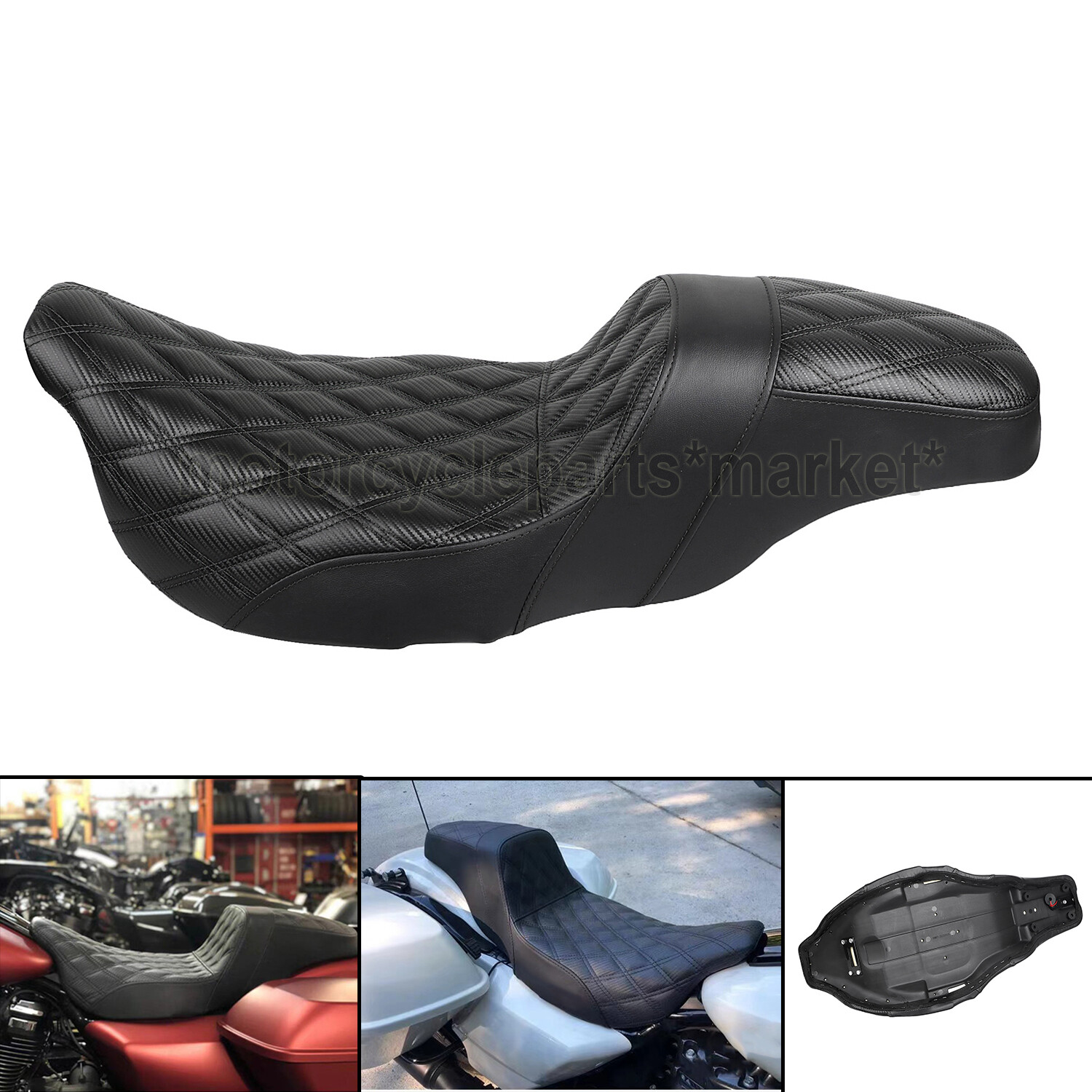 Step-Up Lattice Stitch Seat For Harley 2008-2023 Electra Road Street Glide Black