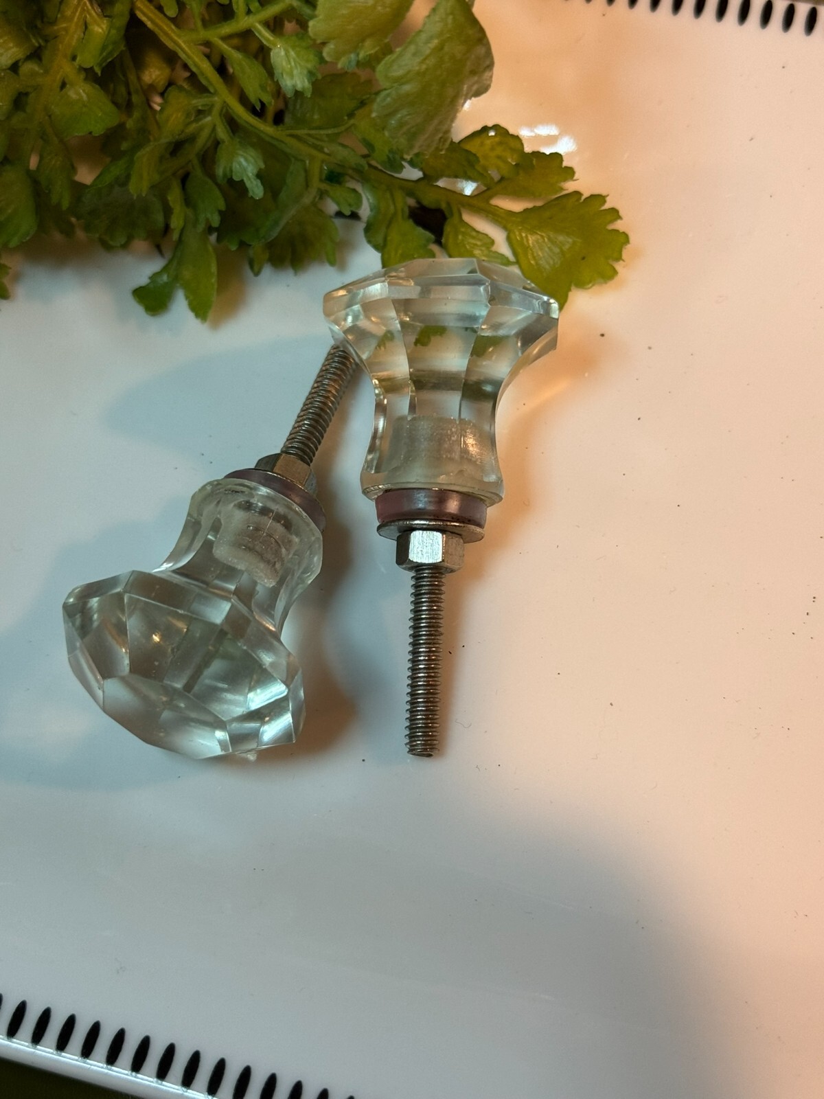 4 Antique Drawer Pull Handle Small Diamond Cut Clear Glass Cabinet Knob Hardware