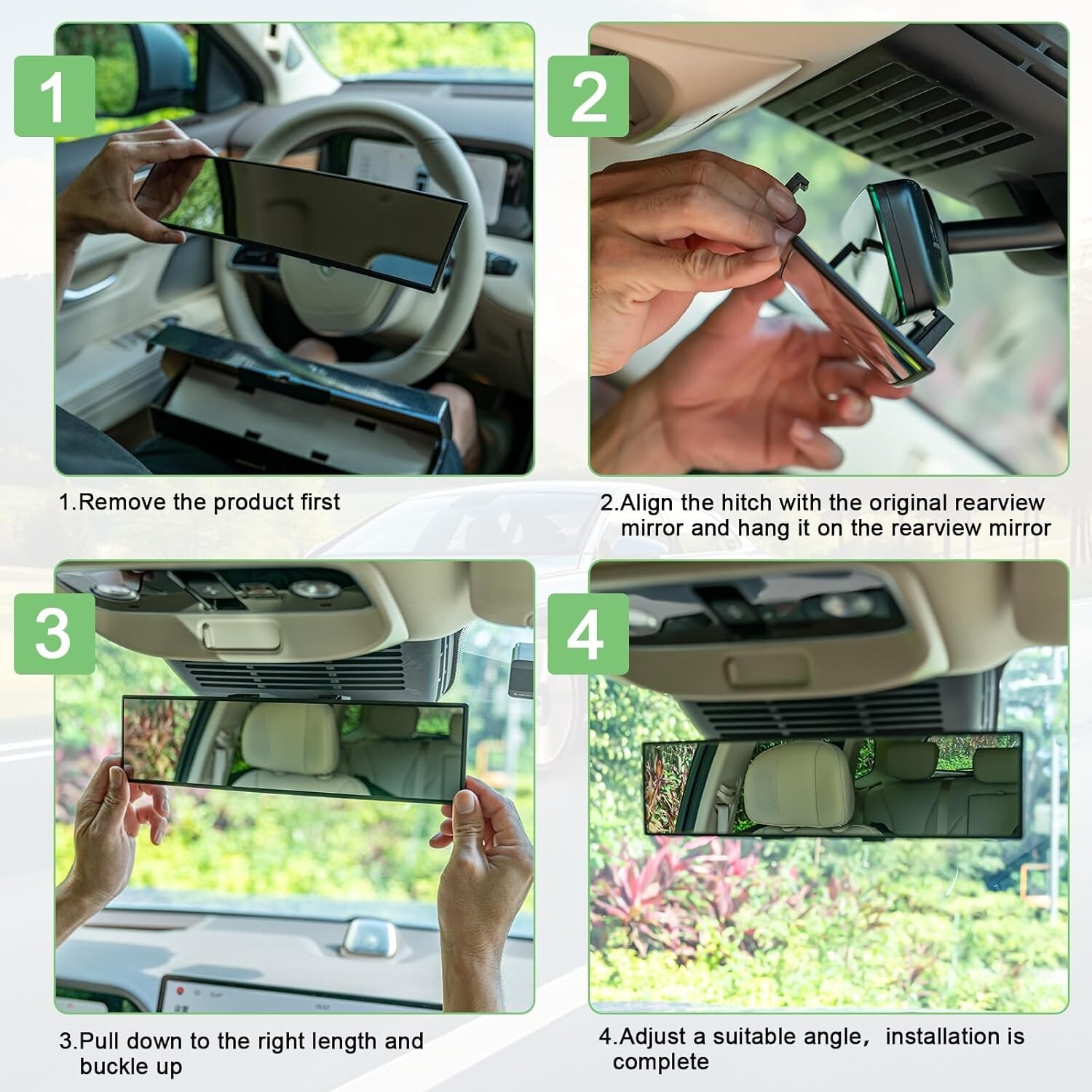 Rear View Mirror, 12 Inch Panoramic Rearview Mirror, Interior Clip-On Wide Angle