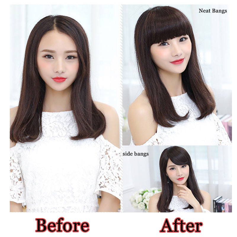 Thin Neat Bangs AS Remy Human Hair Extensions Clip in on Fringe Front Hairpiece