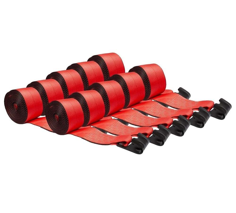 (10 Pack) 4"x30' Winch Straps Red w/flat hook, WLL 5400 Flatbed Tie Down Strap