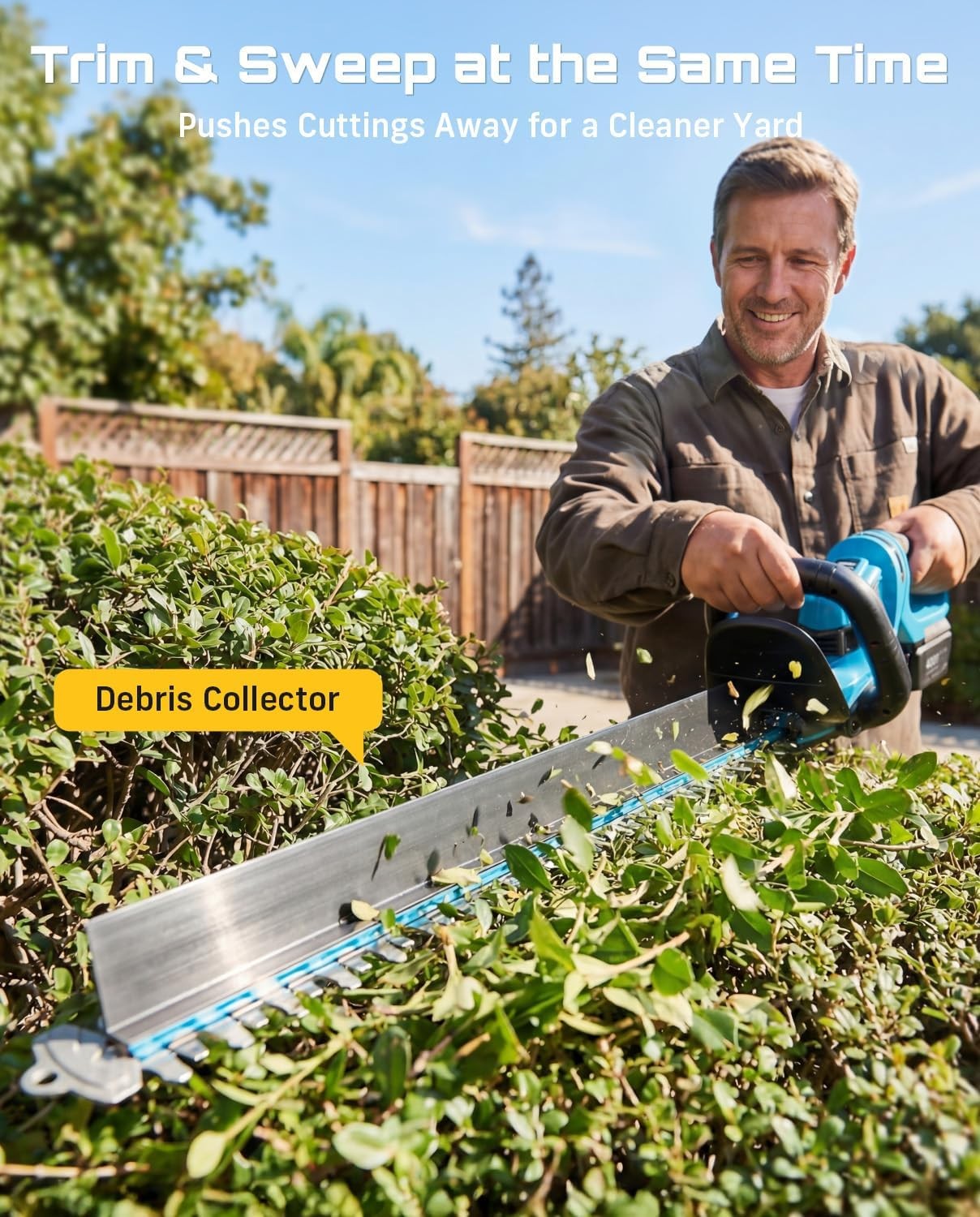 SEESII 22" Cordless Hedge Trimmer Electric Bush Trimmer with Debris Collector