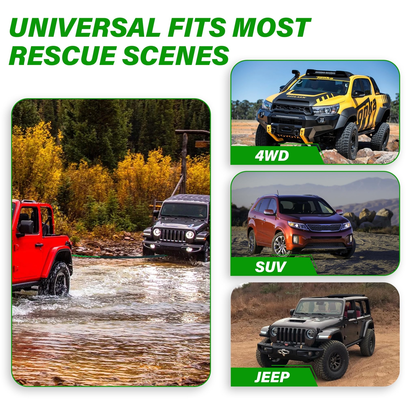 Synthetic Winch Rope Kit, 1/4'' x 50FT w/ 10000 lbs Strength, Protective Sleeve