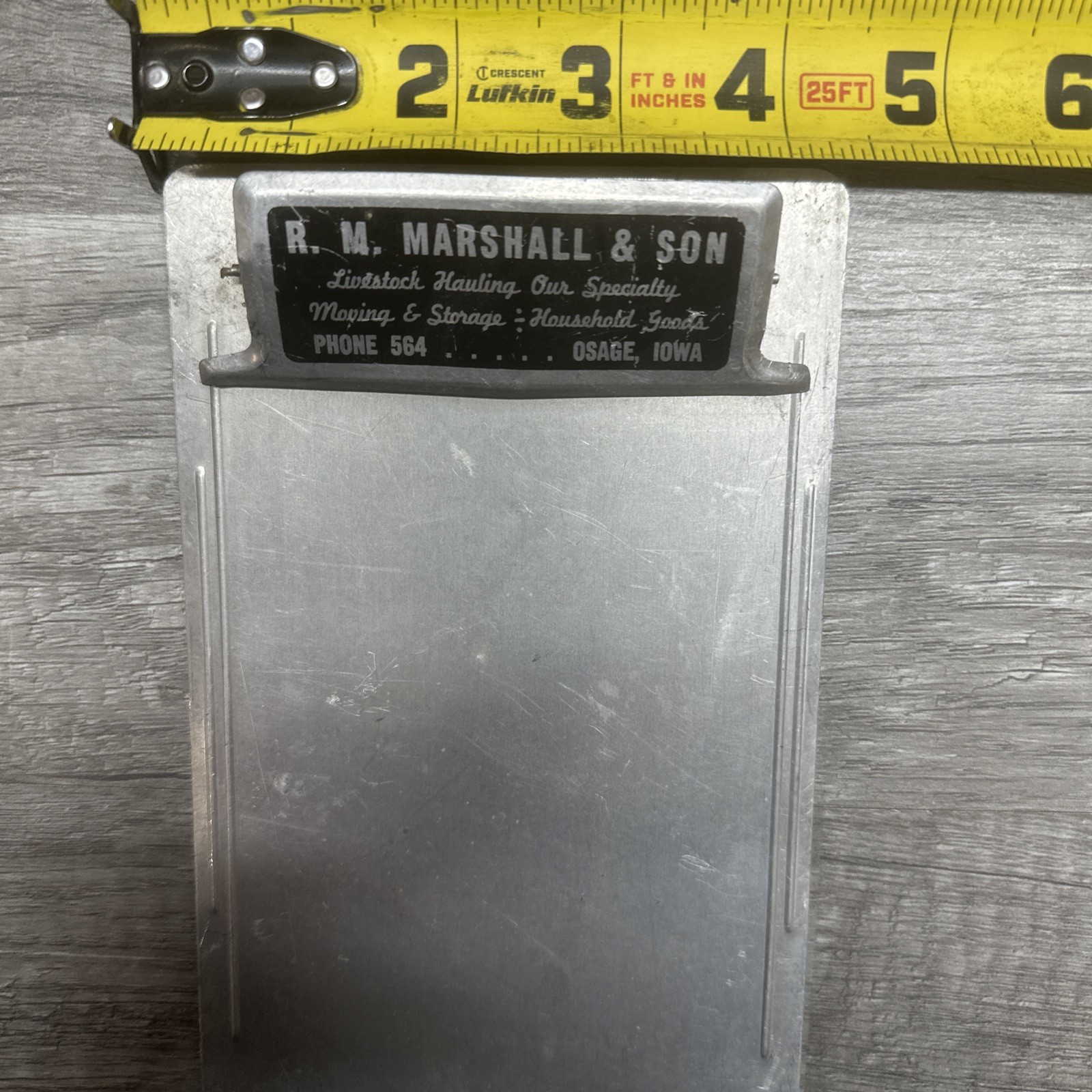 Vintage R. M. MARSHALL & SON Metal Clipboard Osage Iowa