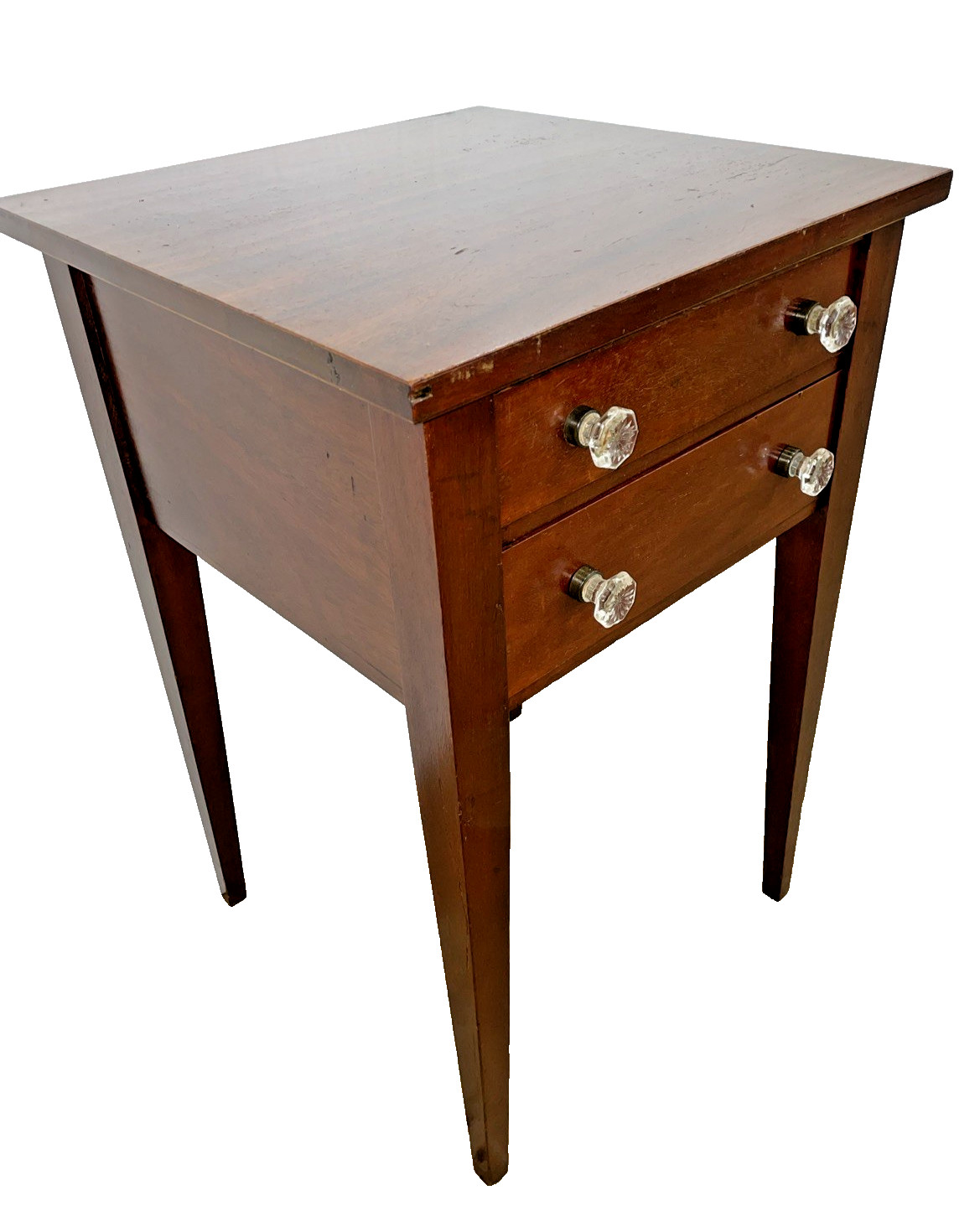 Vintage Mahogany 2 Drawer Table Nightstand lamp stand Glass knobs