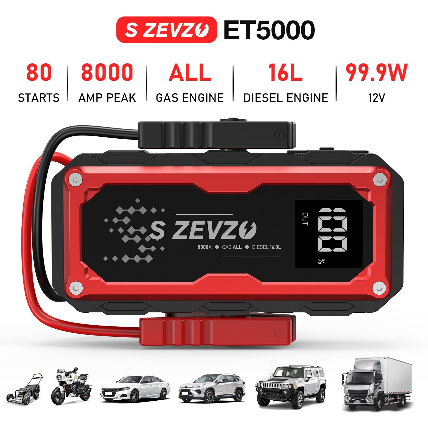 8000A Jump Starter Portable 12V Car Battery Booster Power Bank Pack Charger