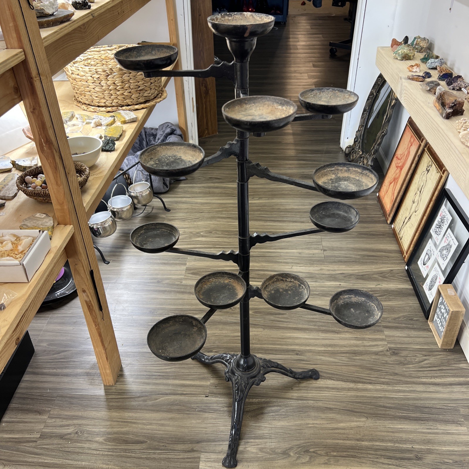 Antique Cast Iron Plant Stand with Swinging Arms, Victorian