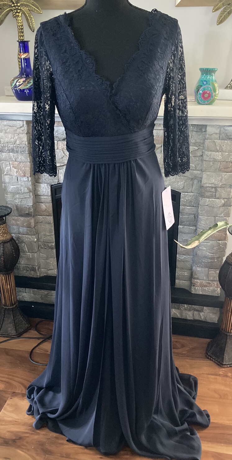 NWT JS Collection Dinner Wedding Empire Waist Lace V-Neck Women's Gown size 8