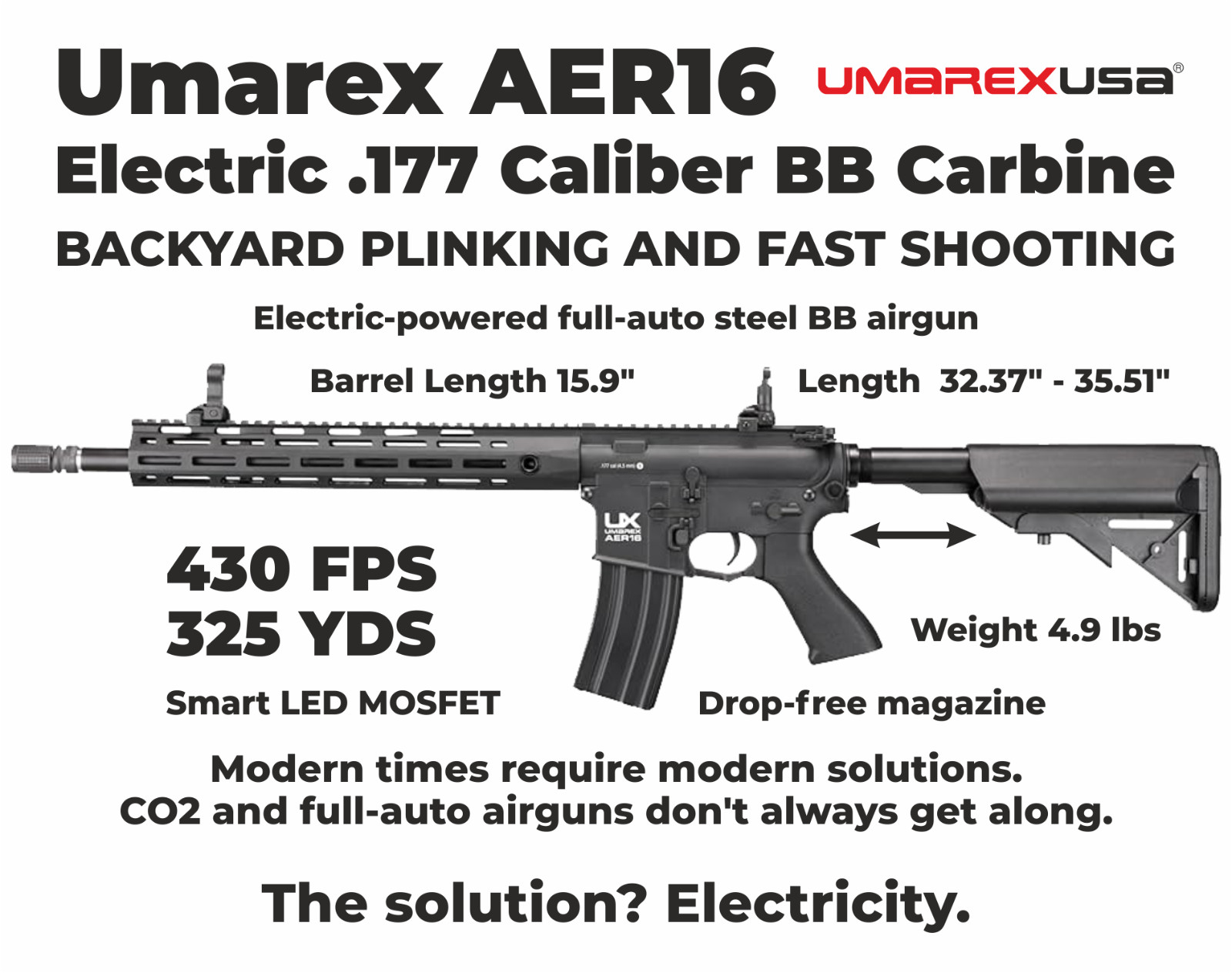 Umarex AER16 .177 Caliber Electric-Powered Full Auto Air Rifle 2252126 with BBs