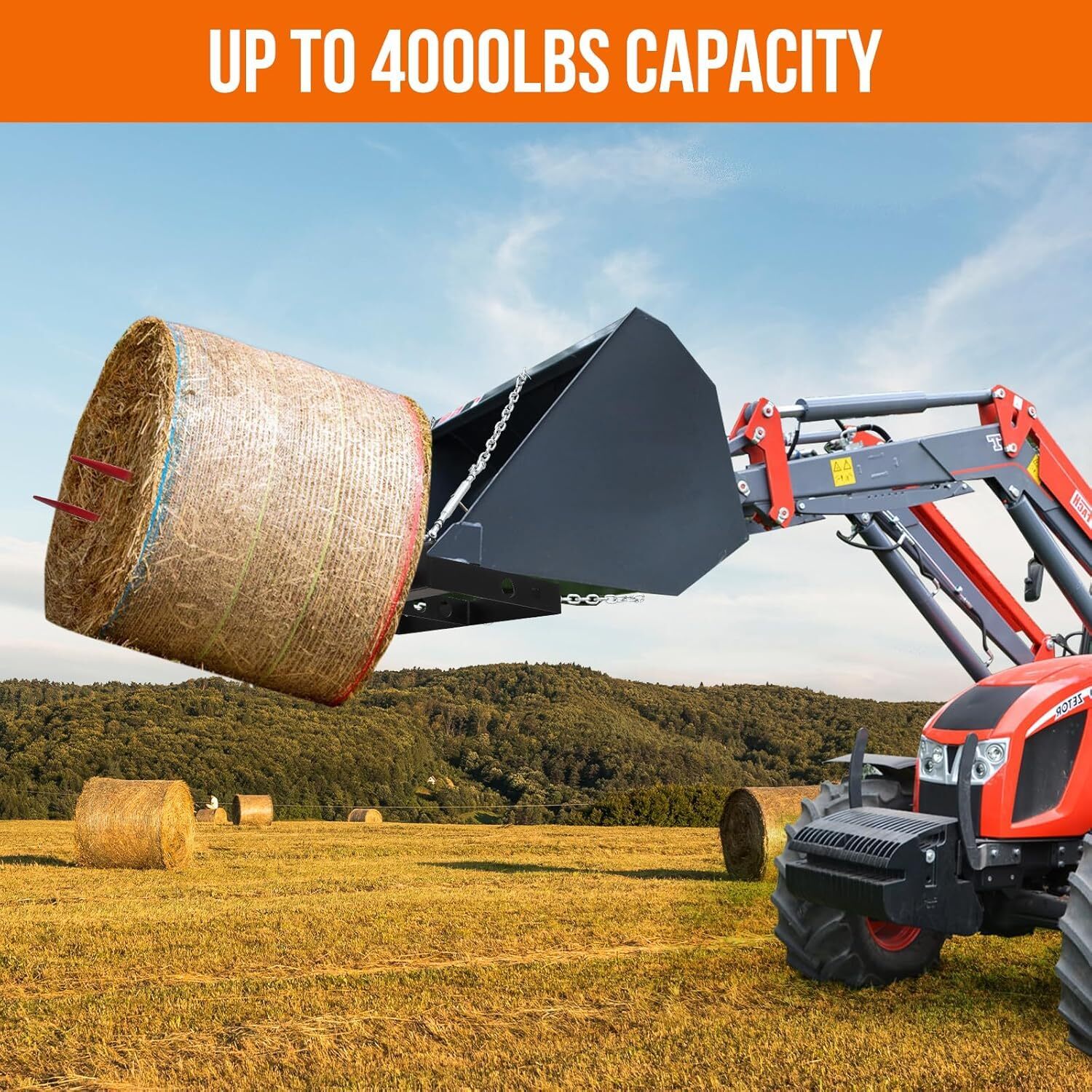 4000LB Hay Bale Spear Attachment | 39" with 2 Spears, Quick Attach for Skid Stee