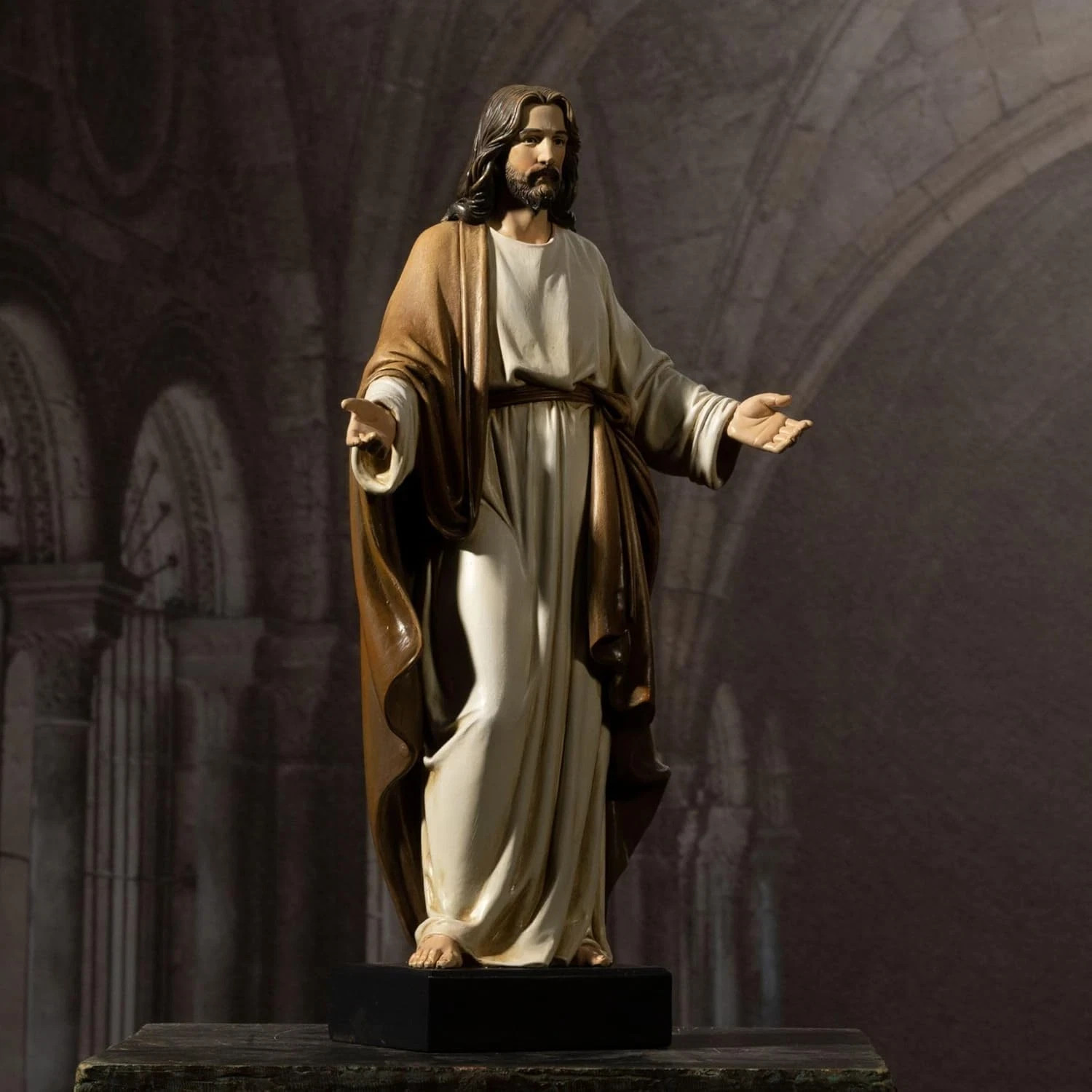 Jesus Statue 12" Hand-Painted Resin Open Arms Christian Religious Home Decor