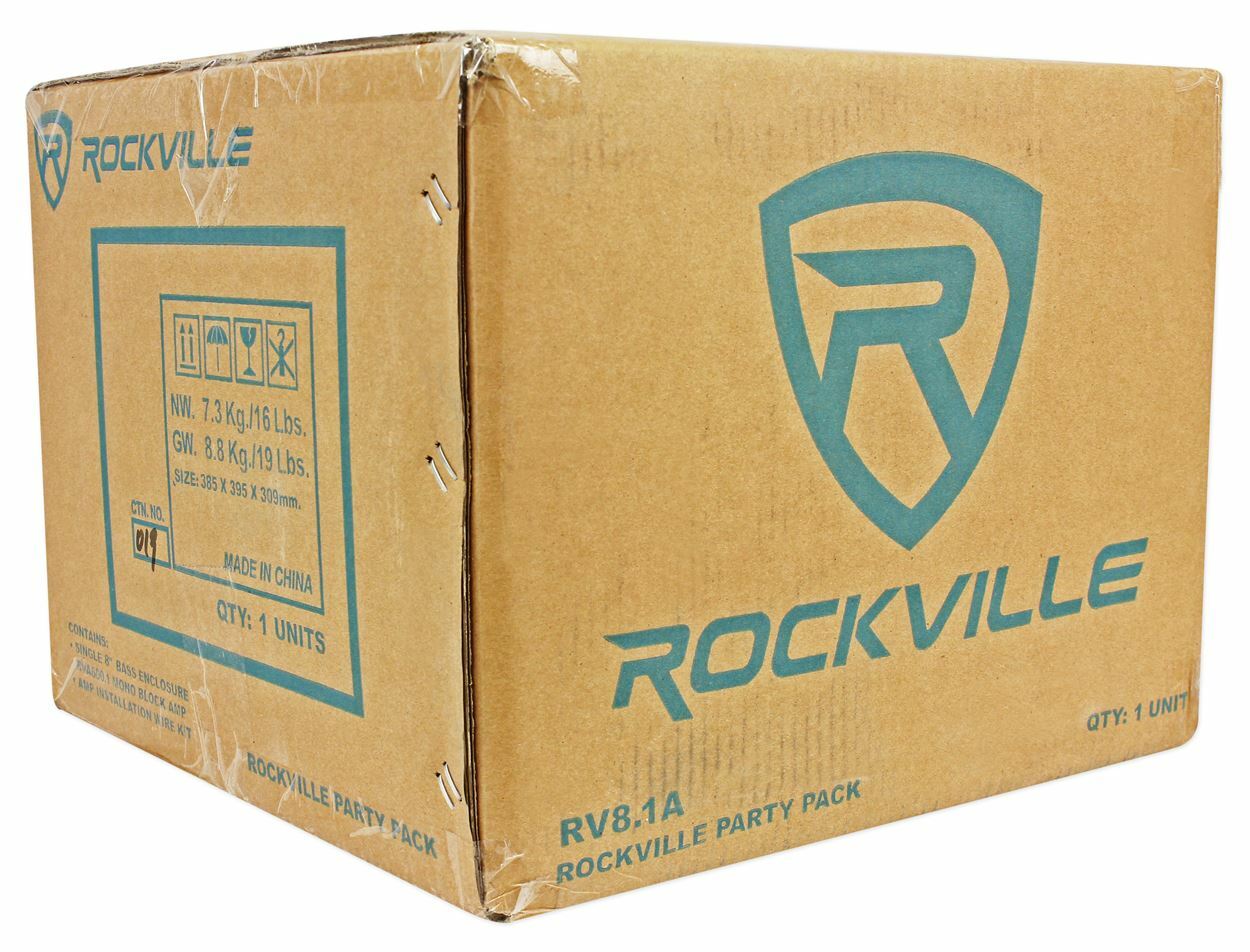 Rockville RV8.1A 400w 8" Loaded Car Subwoofer Enclosure+Mono Amplifier+Amp Kit