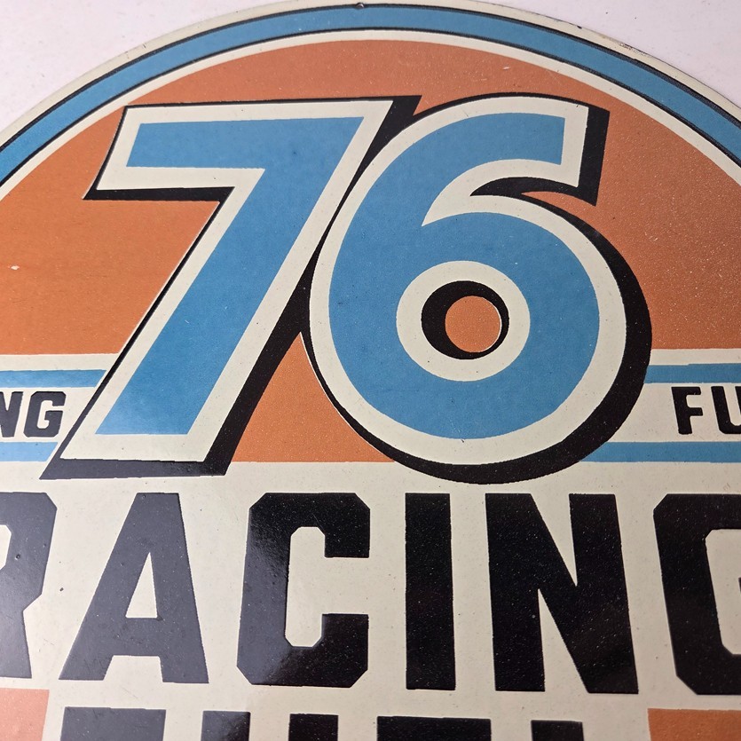 Vintage Union 76 Gasoline Sign - Porcelain Racing Fuel Gas Service Pump Sign