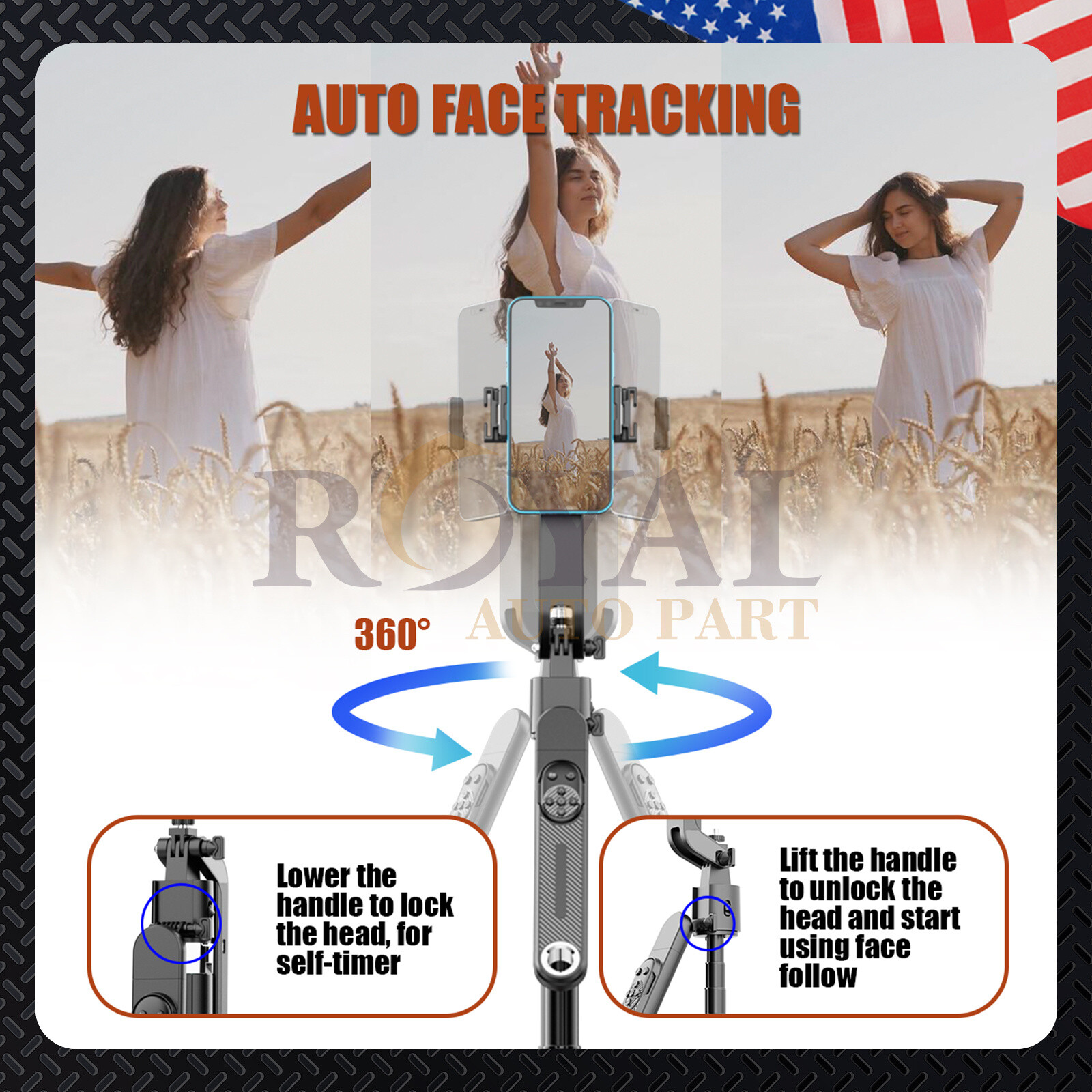 71''Smart Tracking Selfie Stick & Tripod Stand with 360°Rotation 2LED Fill Light