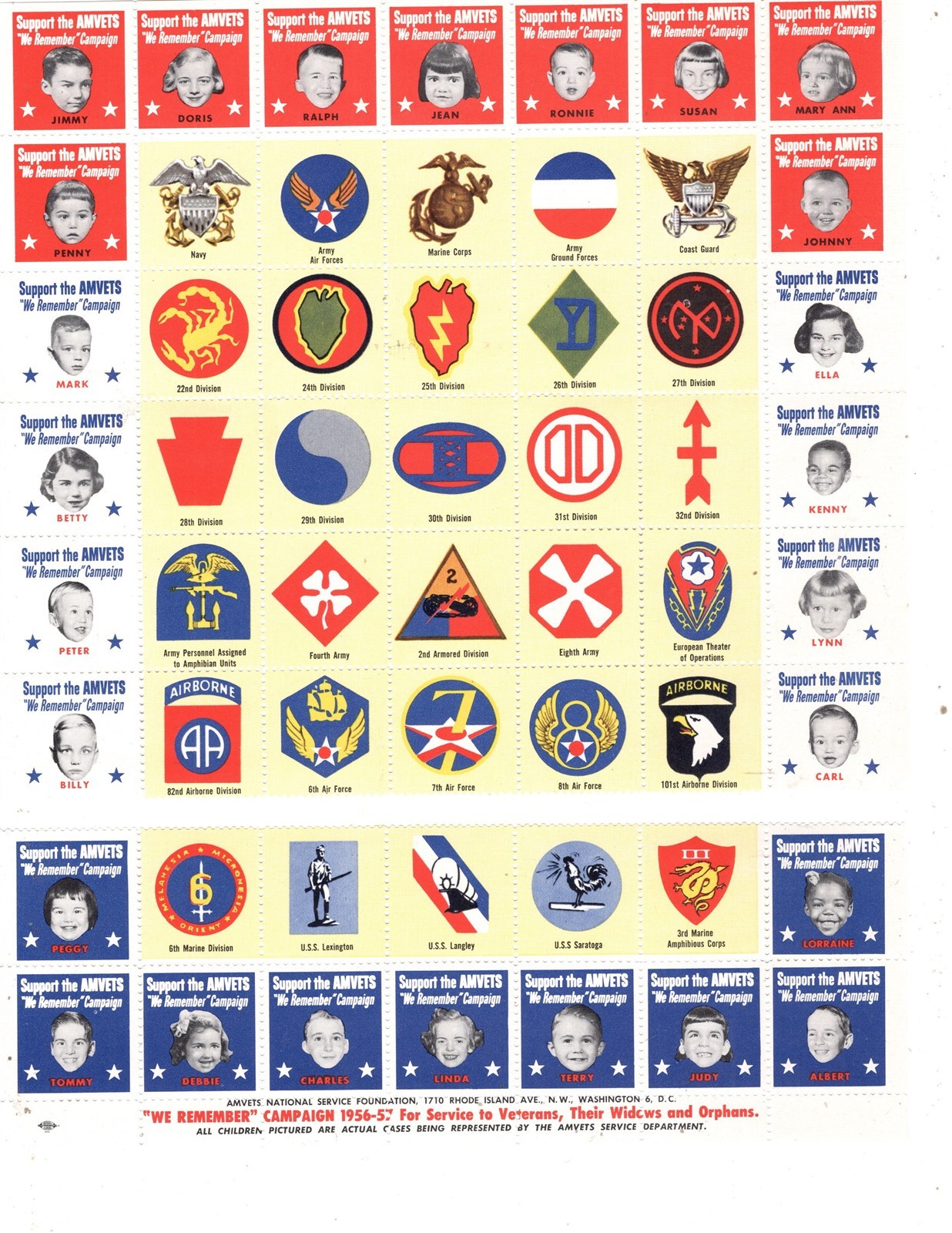 US Charity Stamp AMVETS American Veterans 1955 Thru 1964, 10 Full Sheets MNH