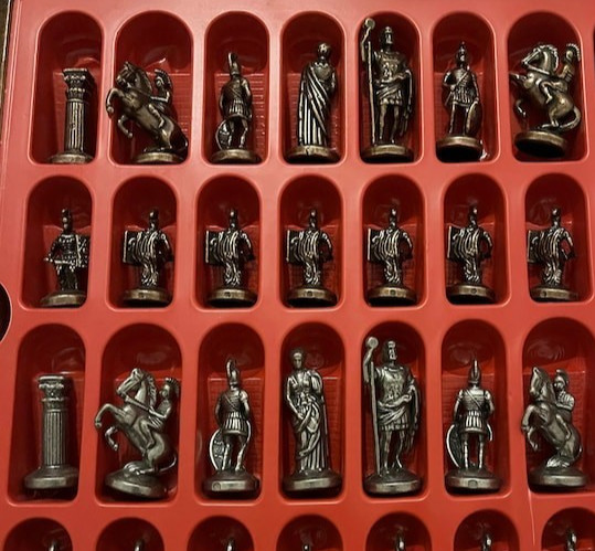 Chess Set Handmade Roman Empire Bronze Pieces Inlaid Board - Christmas Gift🎁