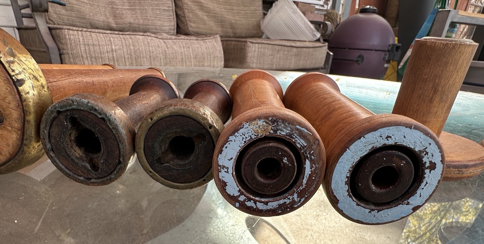 'Lot of 10 Vintage Yarn/Thread Spools-Asst Sizes- 2 have been cut down