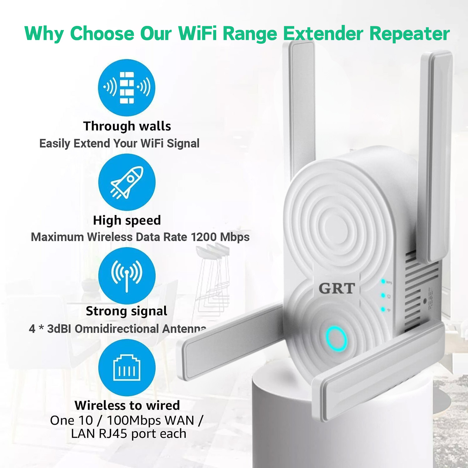 1200Mbps WiFi Extender Long Range Internet Signal Booster Dual Band for Gaming