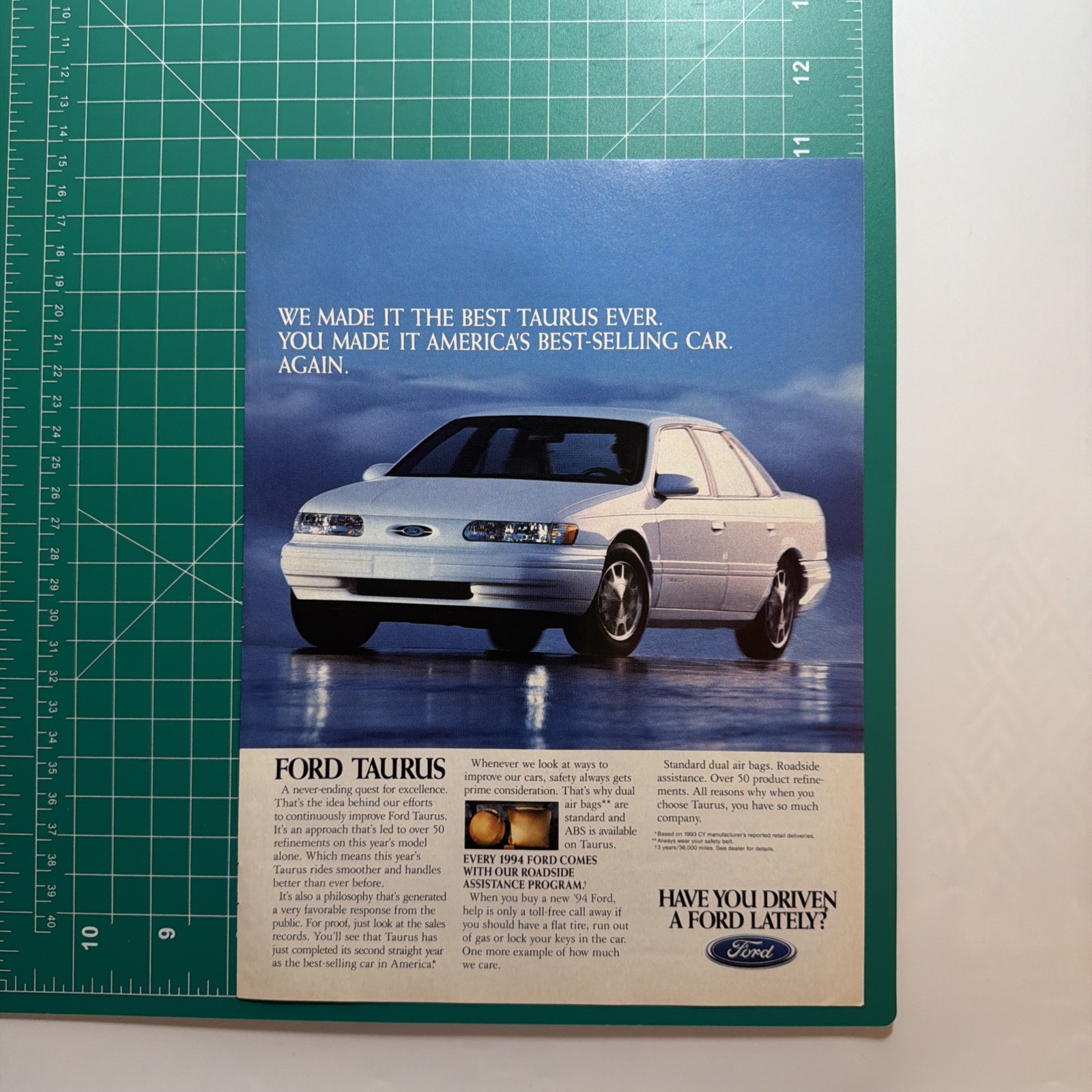 1994 Ford Taurus PRINT AD White 4 Door Sedan Photo Vintage 90s Best Selling Car