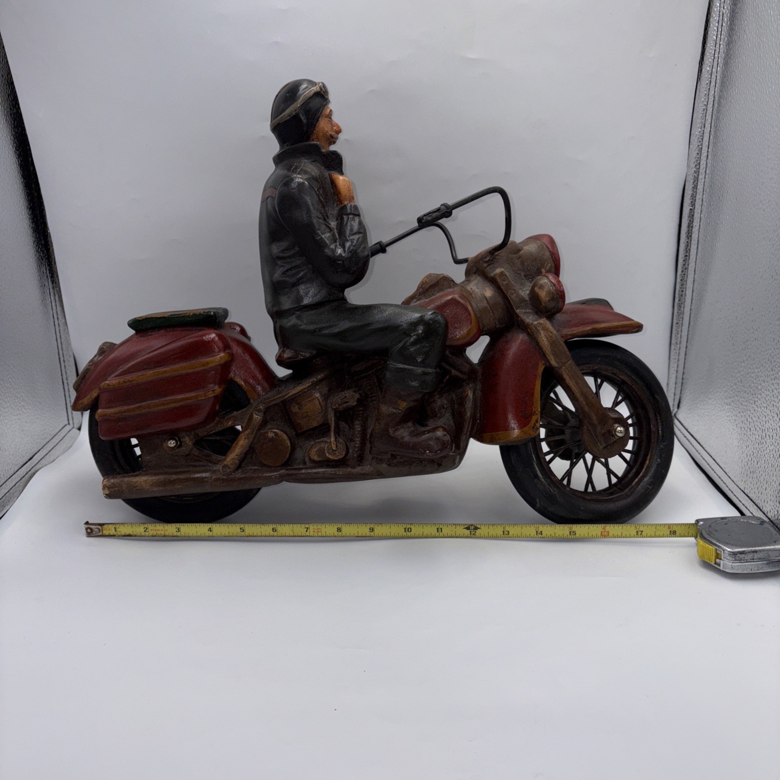 Vintage Large Resin Harley Davidson Style Motorcycle Sculpture w/Rider 19"x14"