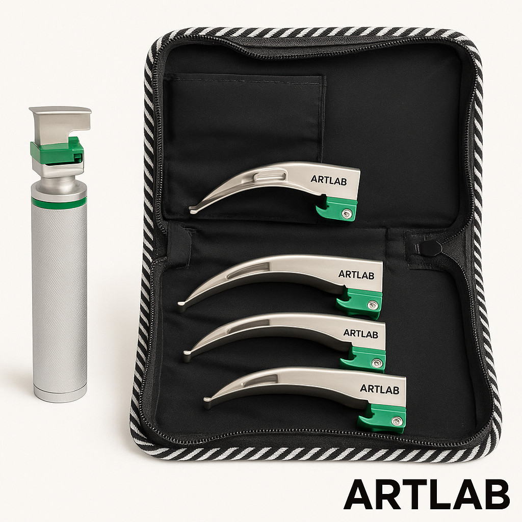 FIBER-OPTIC LARYNGOSCOPE SET OF 4 INTUBATION BLADES 1,2,3,4 + MEDIUM HANDLE