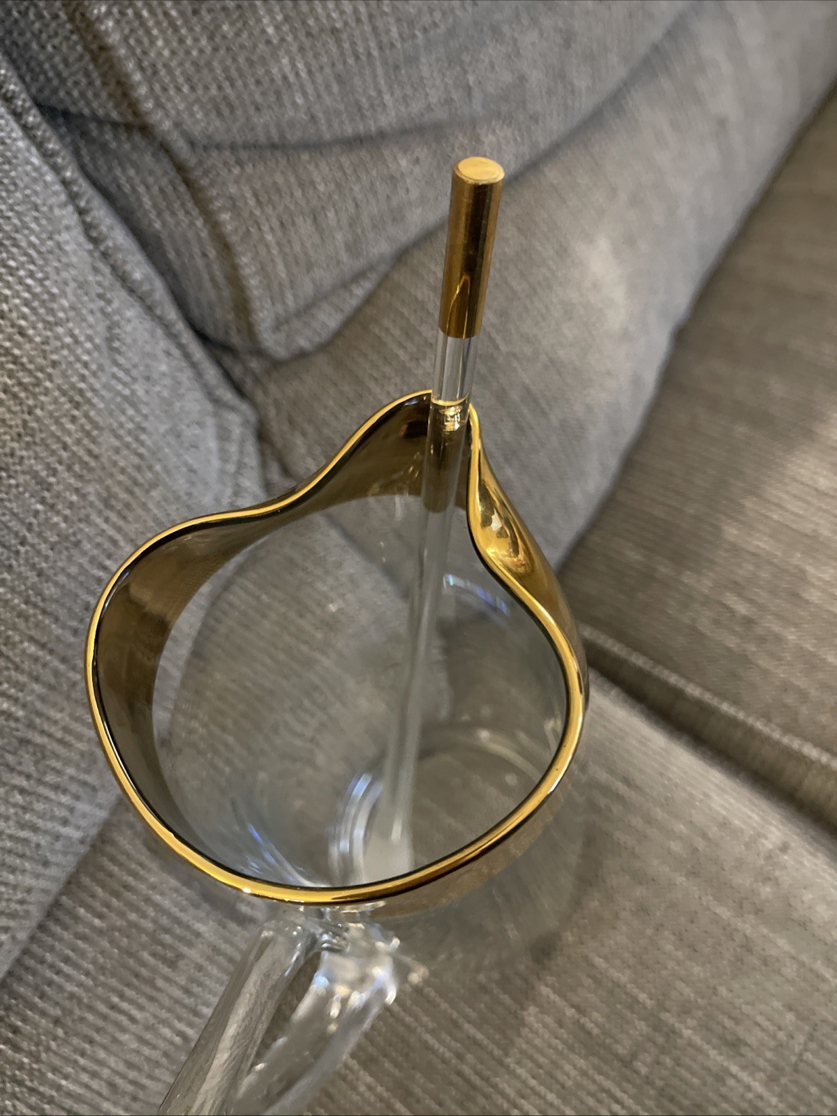 Golden by Avitra Glass Cocktail Pitcher Stir Stick Gold Rim Barware Vintage