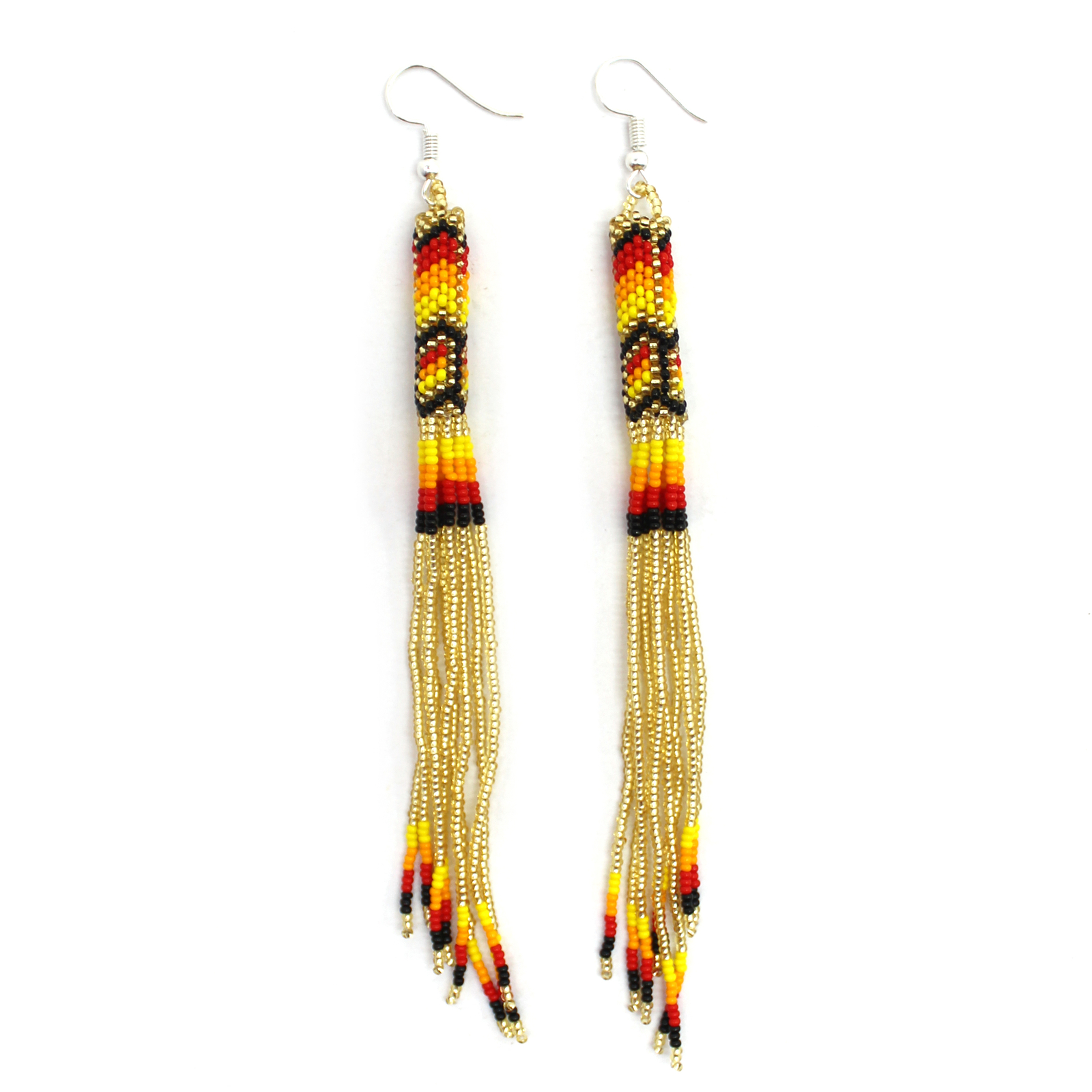 Handmade Beaded Gold Extra long Native style earrings