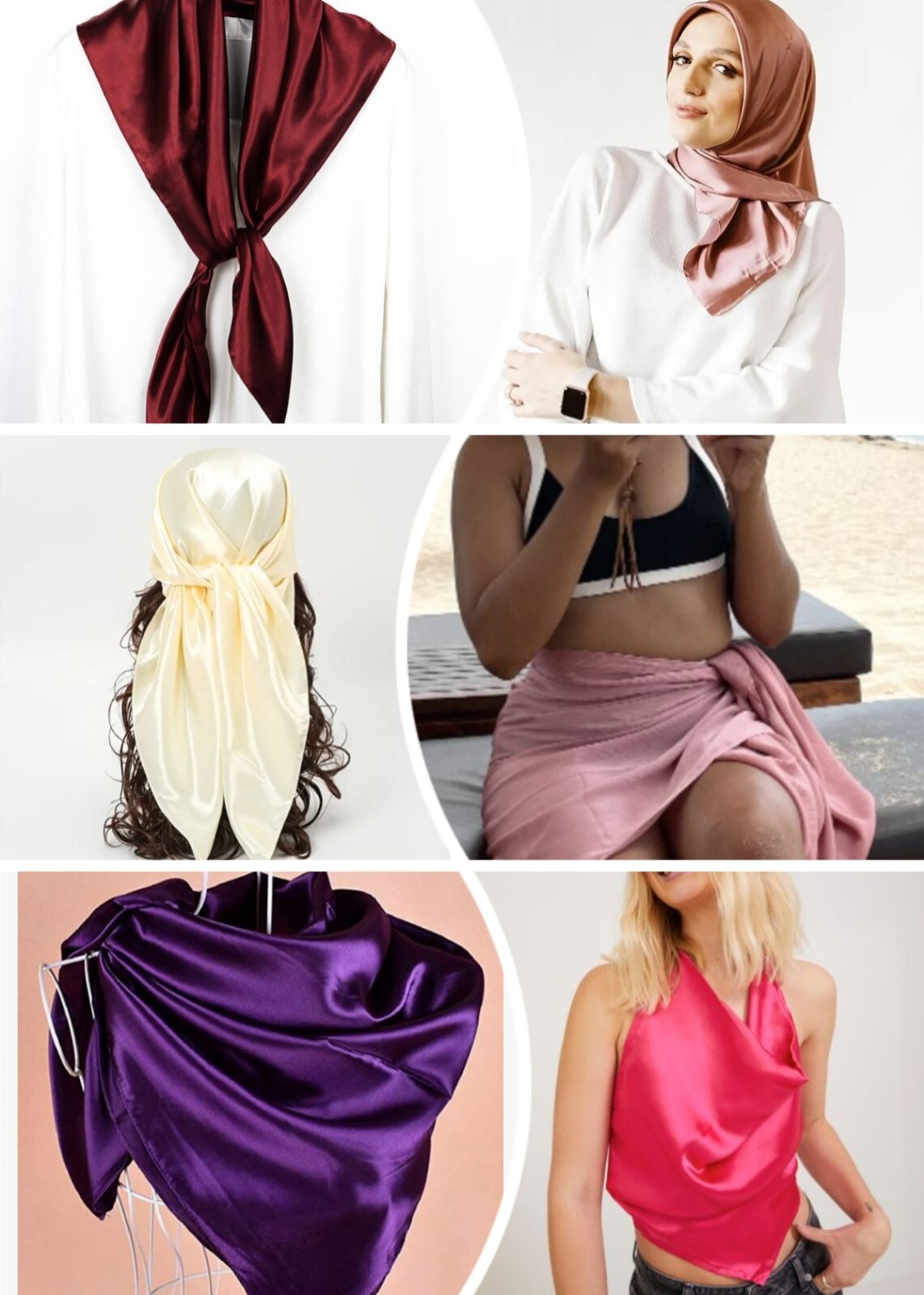 Large Square Satin Scarf Silk Feel Head Neck Wrap Solid Color Scarves Shawl 35"