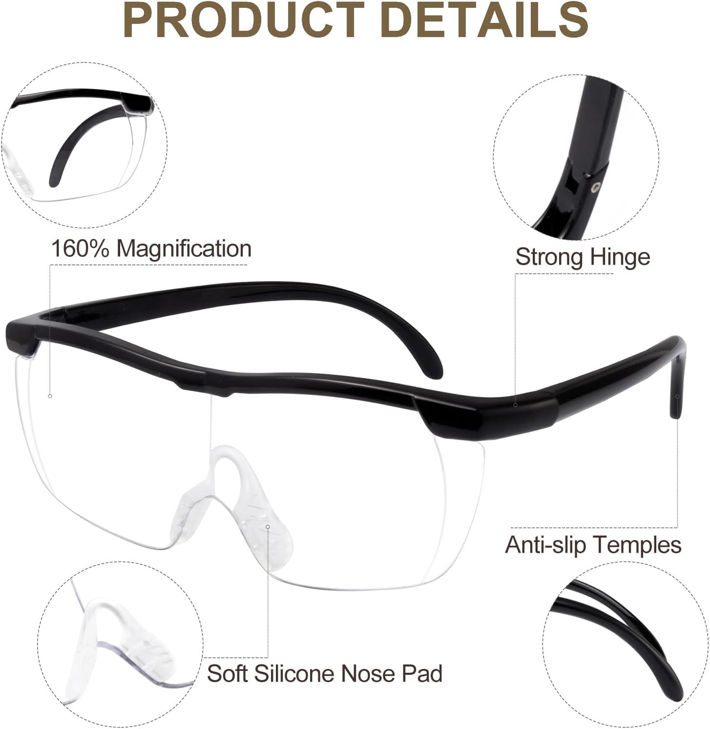 Big Vision Glasses HD Magnifying Eyewear Eye Care Make Everything Bigger Clearer