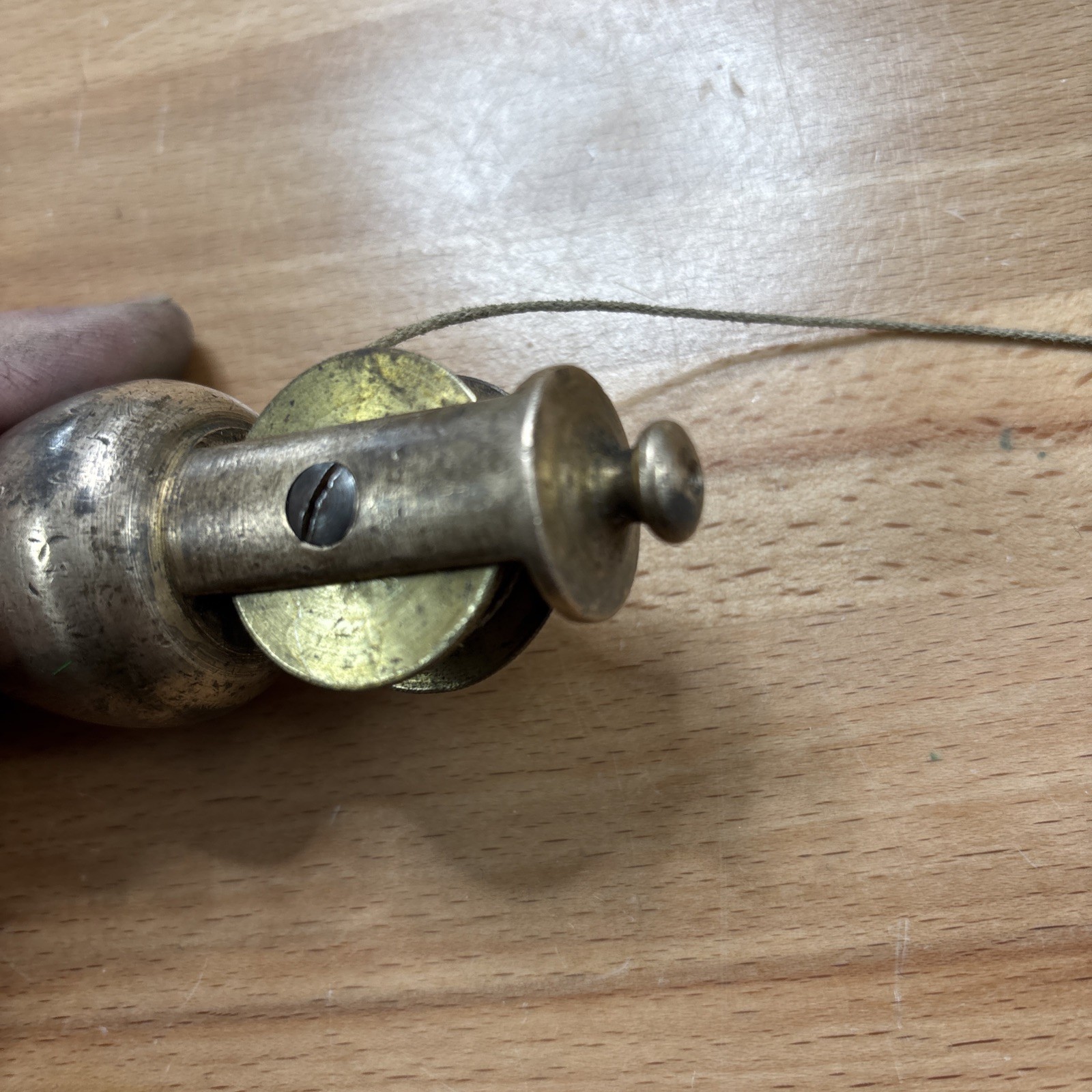 Vintage early Brass Plumb bob W / Integrated Reel Cord (Stanley?)