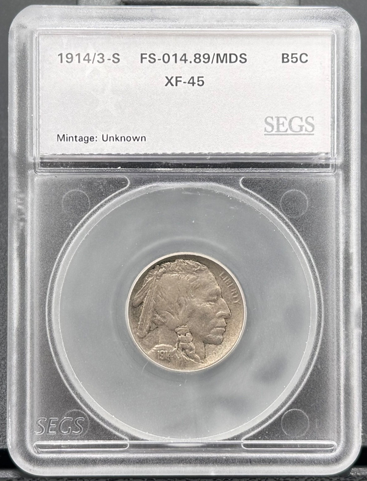 1914/3 S Buffalo Nickel Extra Fine, FS-014.89/MDS, Low Mintage, Key Date Coin