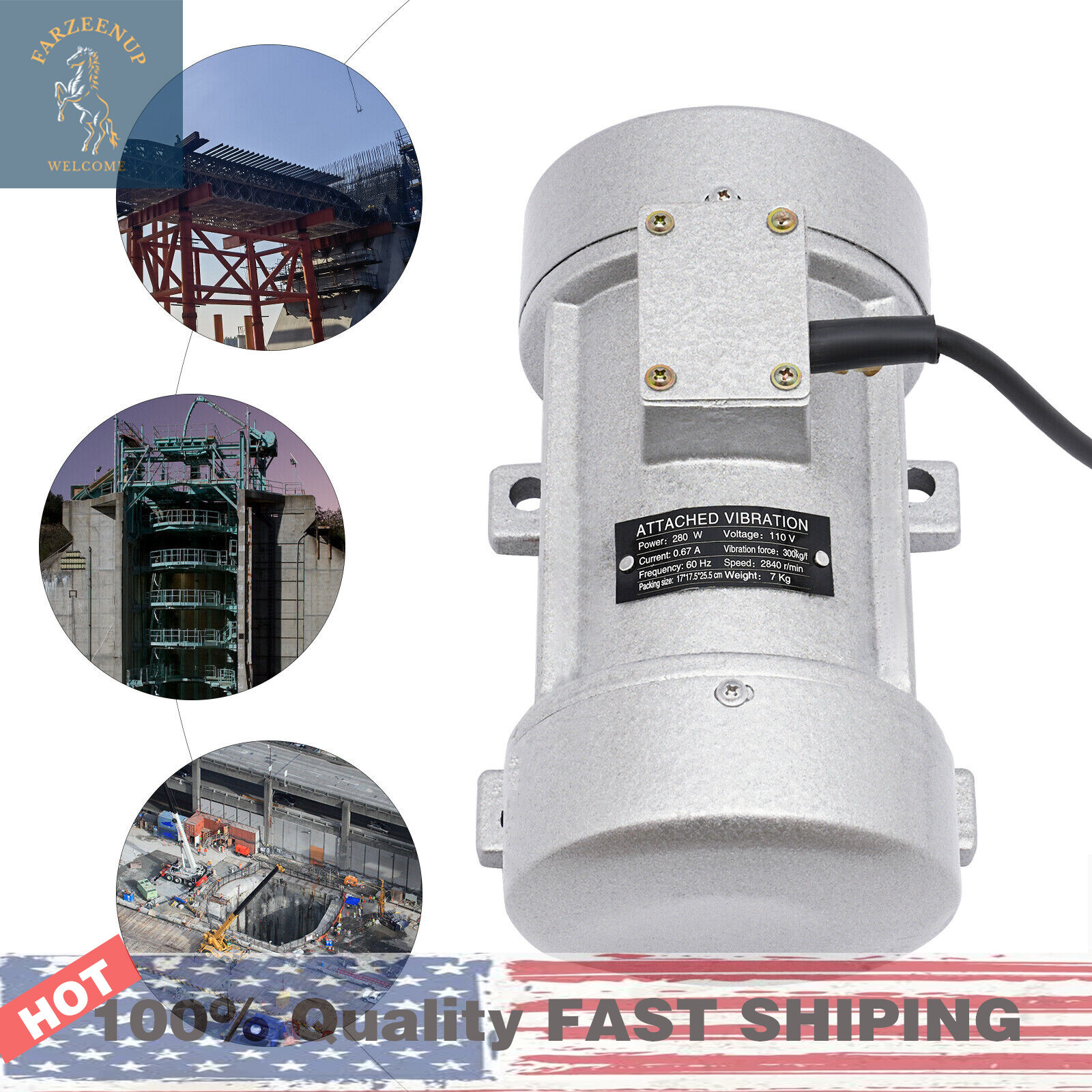 Electric Vibration Motor Concrete Vibrator Industrial Cement Concrete Shaker USA