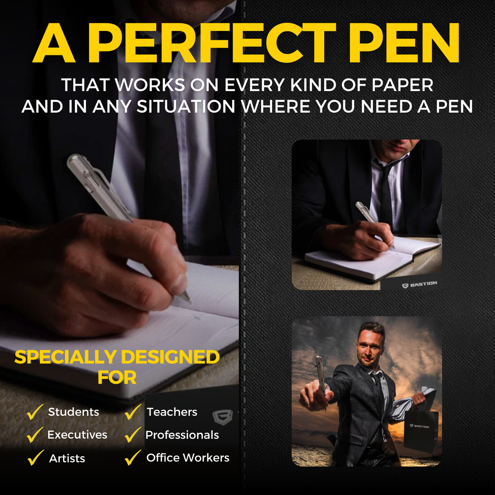 BASTION BOLT ACTION PEN TITANIUM Executive Luxury Metal Ballpoint EDC Fine Pens