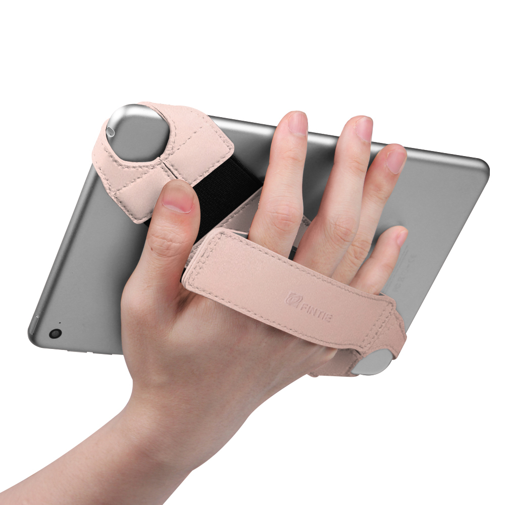 Universal Tablet Hand Strap Holder Swivel PU Leather Handle Grip w Elastic Belt