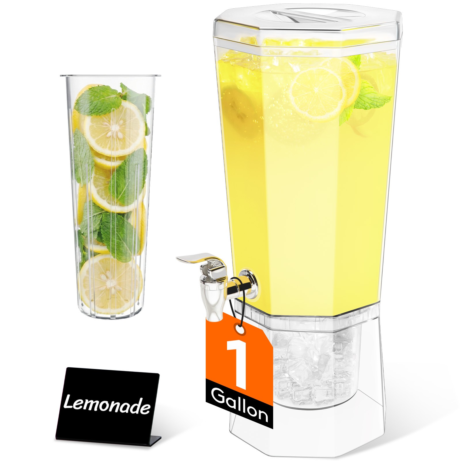 Drink Dispenser for Parties, Plastic Beverage Container with Stand & Ice Core