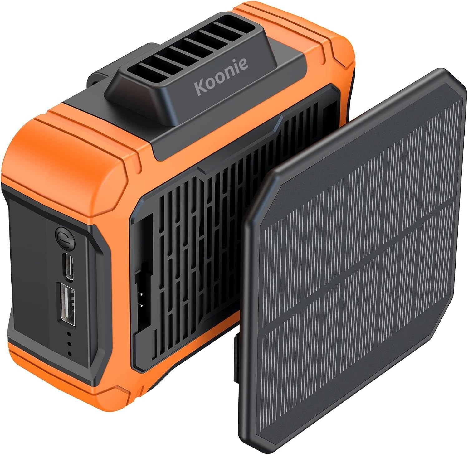 Koonie 10000mAh Waist Clip Fan with Solar Panel 30H Working Flashlight & Charger