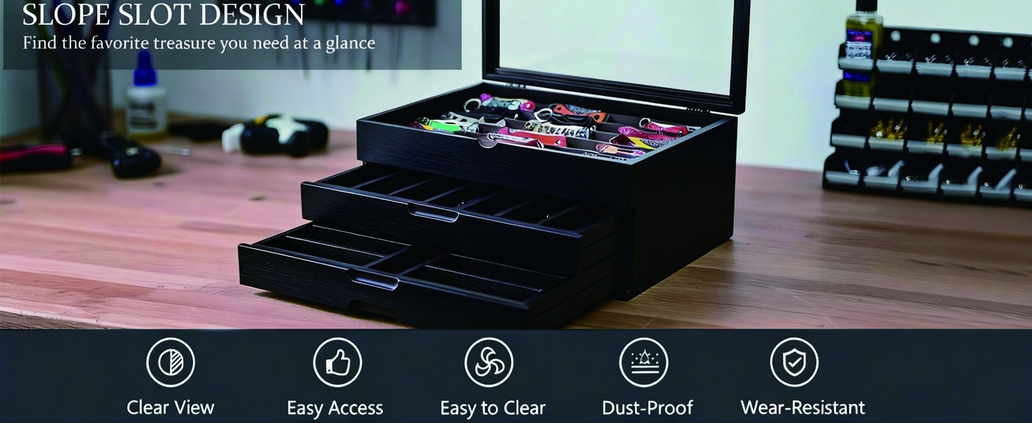 Knife Display Case 43+ Wood Black EDC Pocket Knives Watch Organizer Storage Box