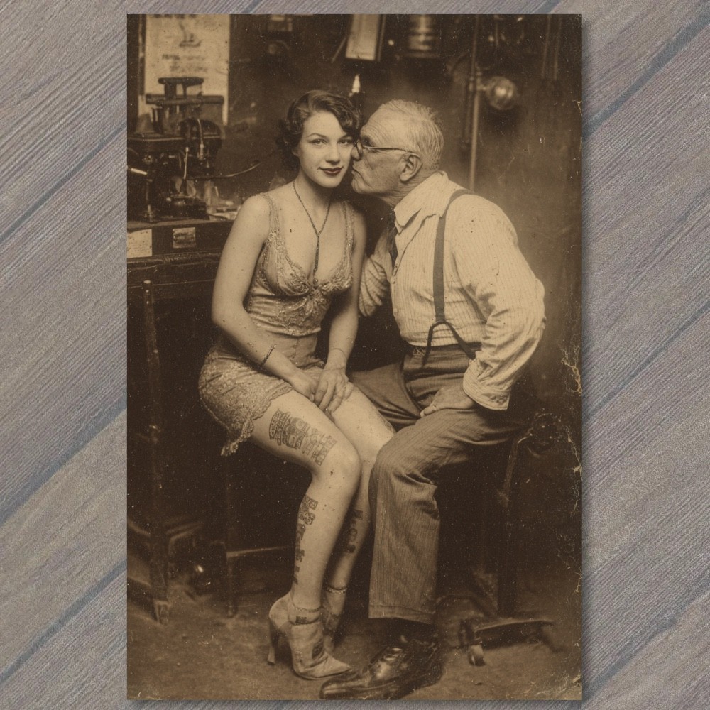 POSTCARD Tattooed Flapper Beauty Elder Suitor Whisper Cabaret Glamour