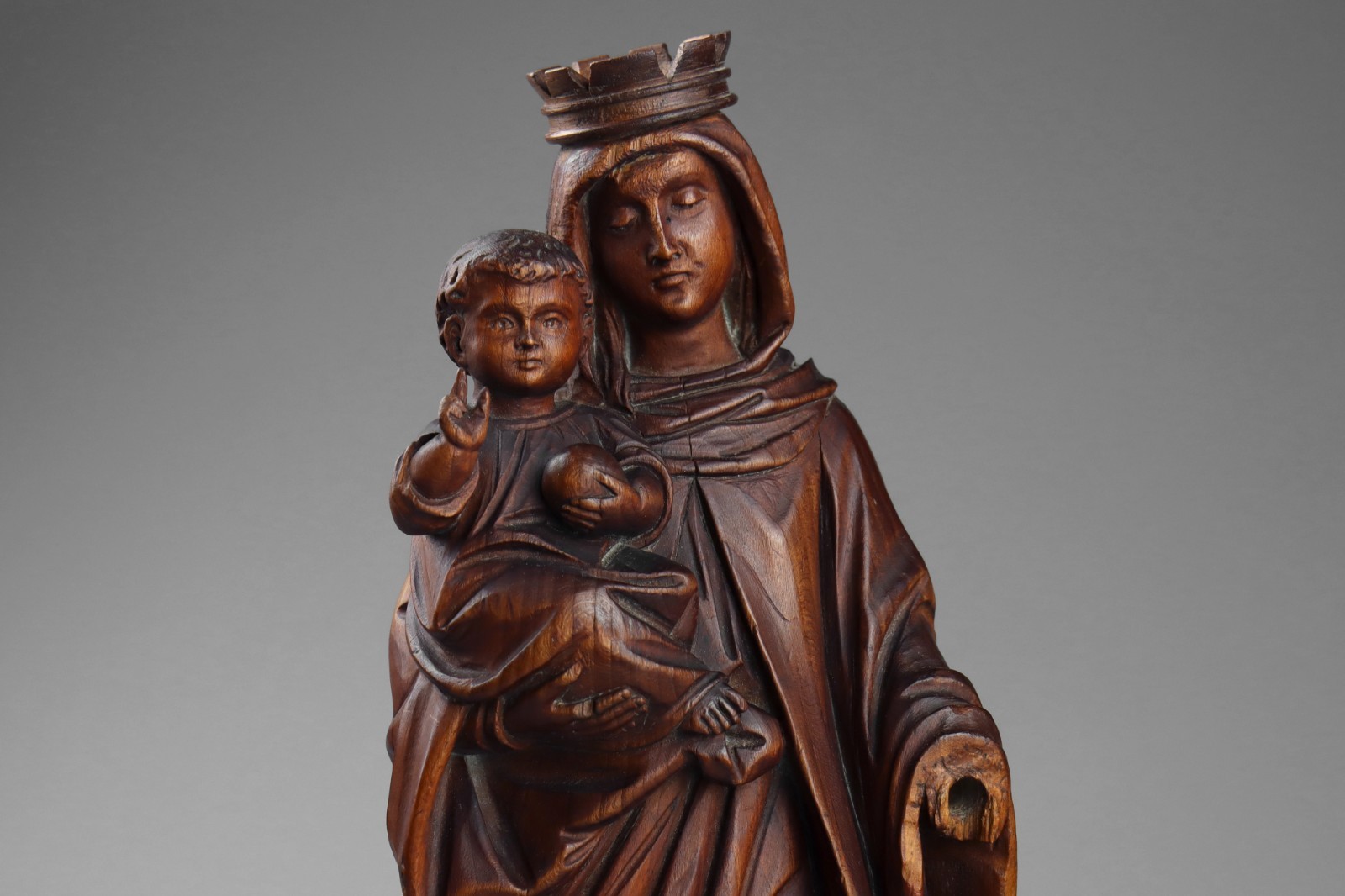 Antique 19th Century Carved Wood Virgin Mary Madonna & Child Statue Sculpture