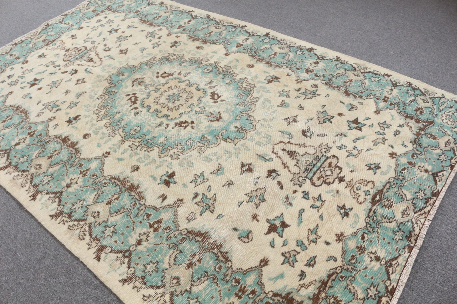 2,5x9,2 ft Runner Vintage Rug, Blue Bordered Turkish Rug