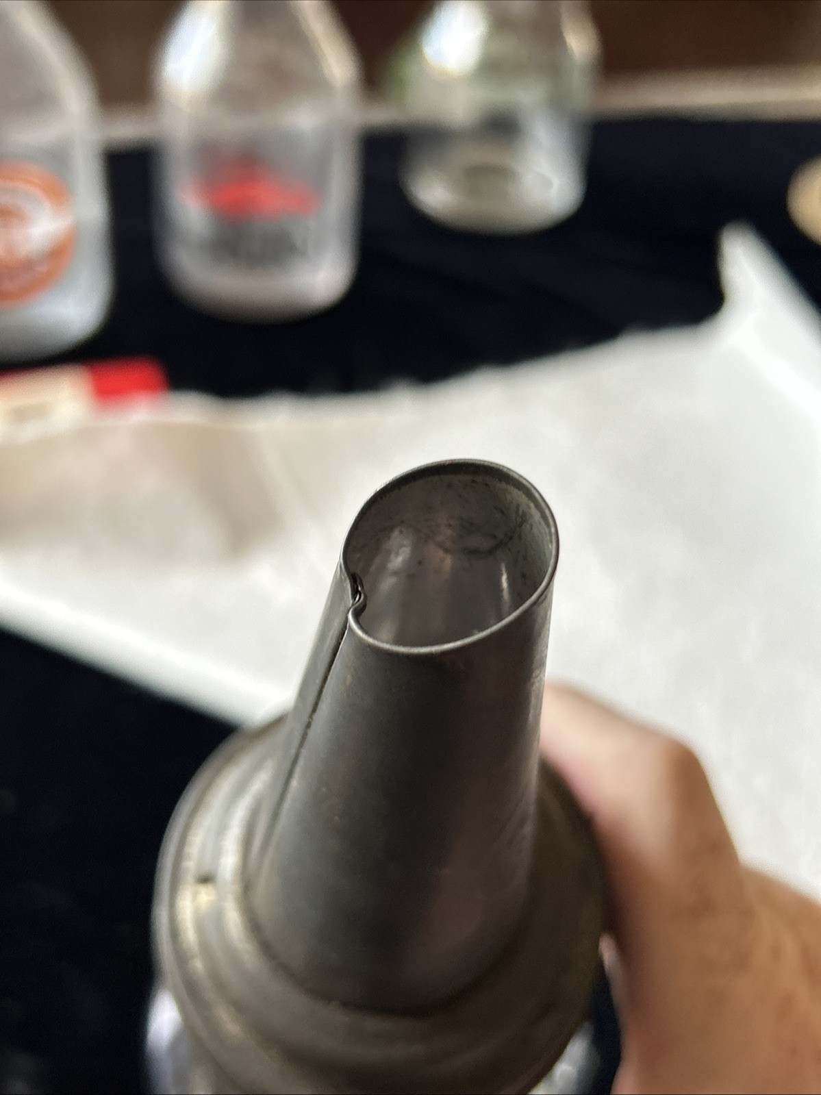 Vintage DOVER No. 80 Thumbprint 1-Quart Glass Oil Bottle w/ MASTER MFG Spout