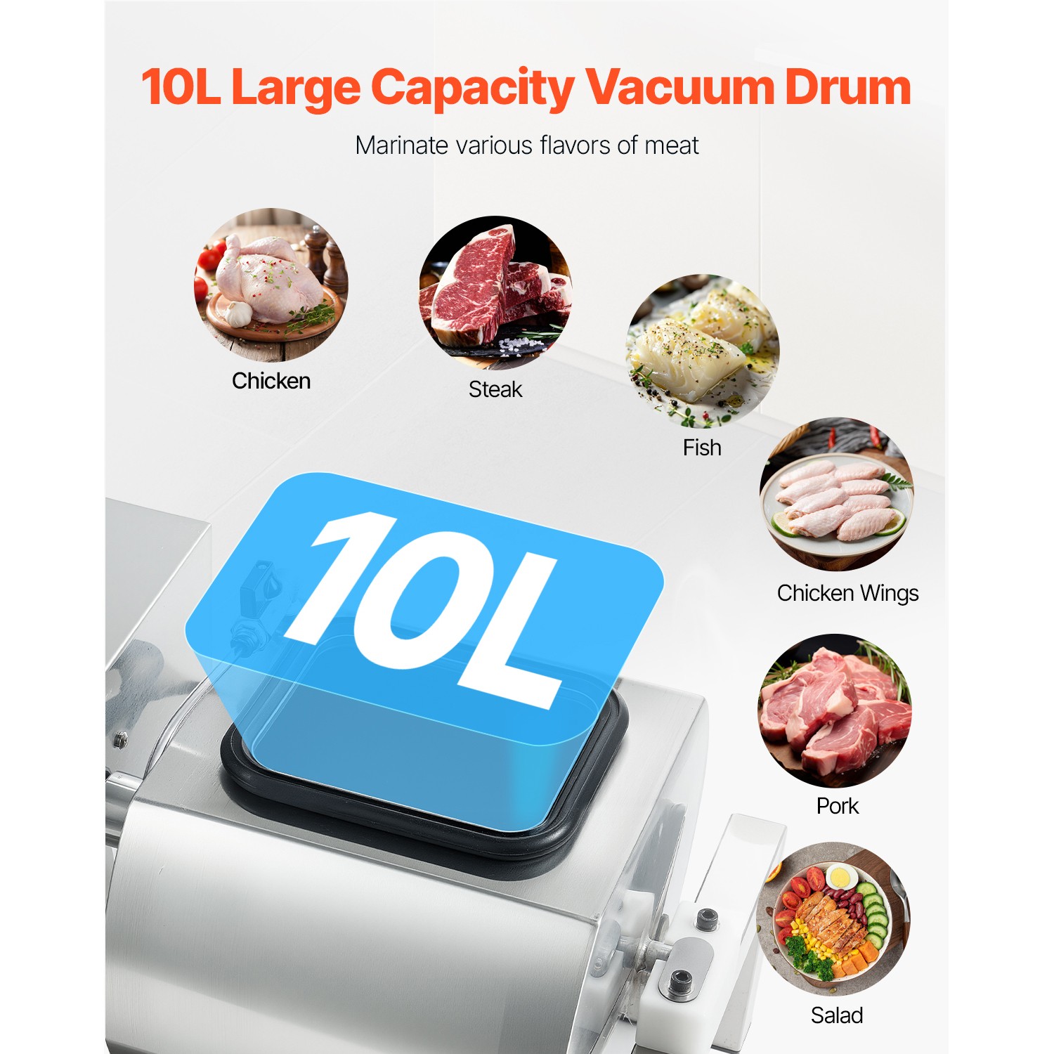Vacuum Meat Tumbler Marinator Machine 10L Chicken Steak Fish Marinating Machine