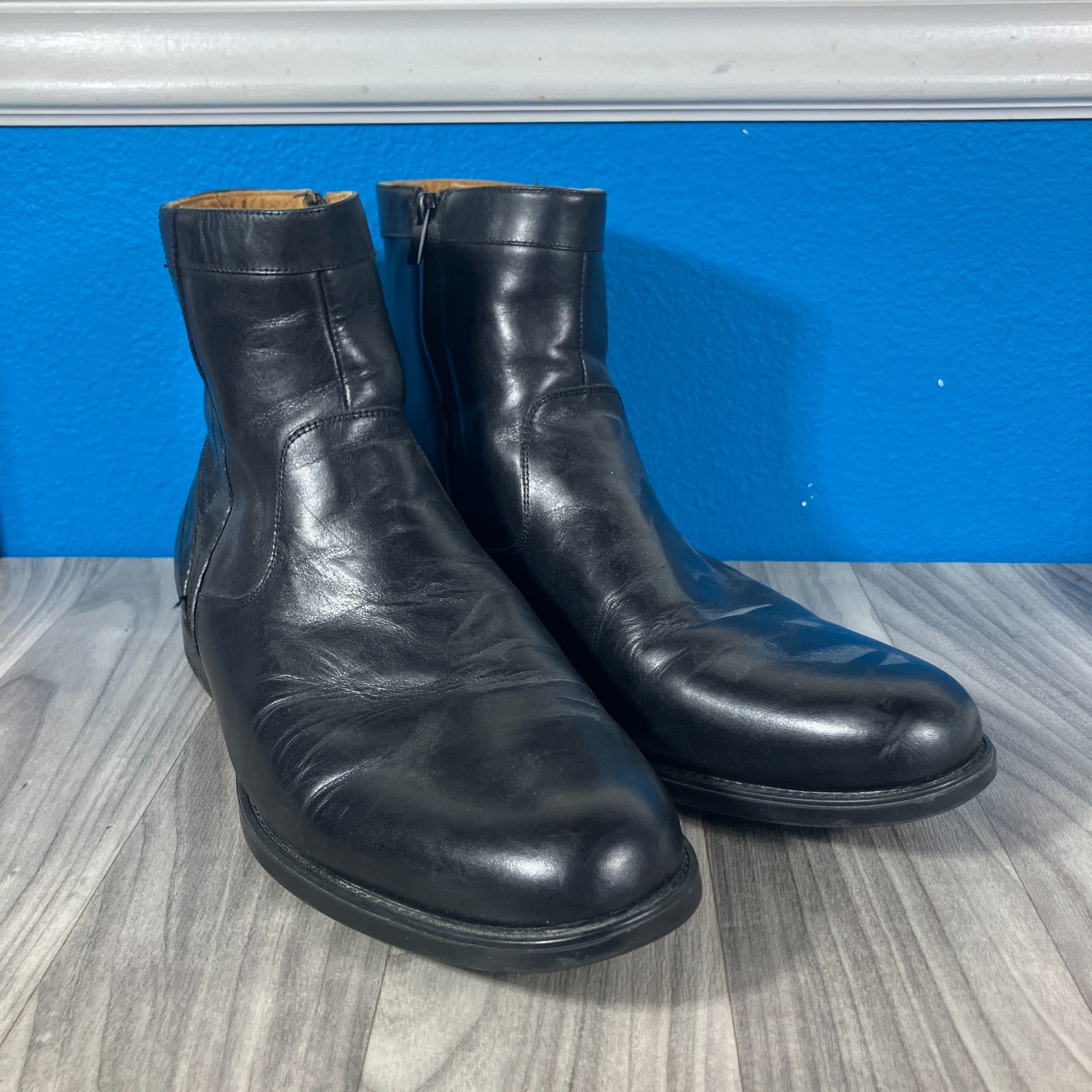 Men's FLORSHEIM Limited Ankle Chukka BLACK Leather BOOTS Size 14 D NICE